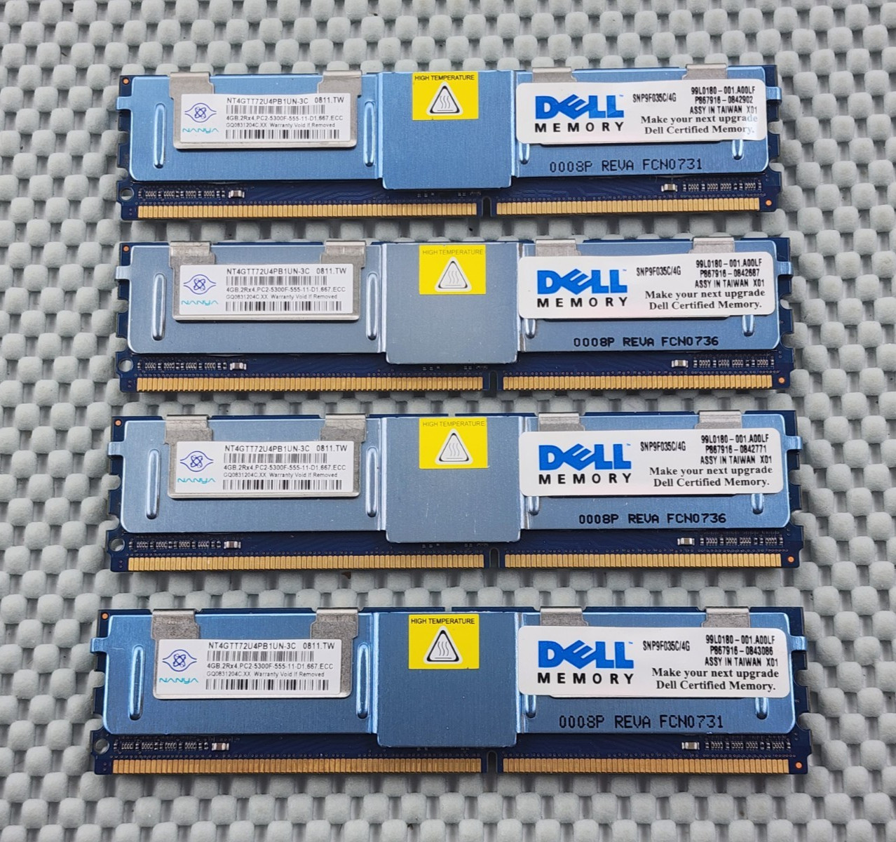 (Lot of 4) Nanya 4GB 2Rx4 PC2-5300F-555-11-D1 NT4GTT72U4PB1UN-3C Dell P867916