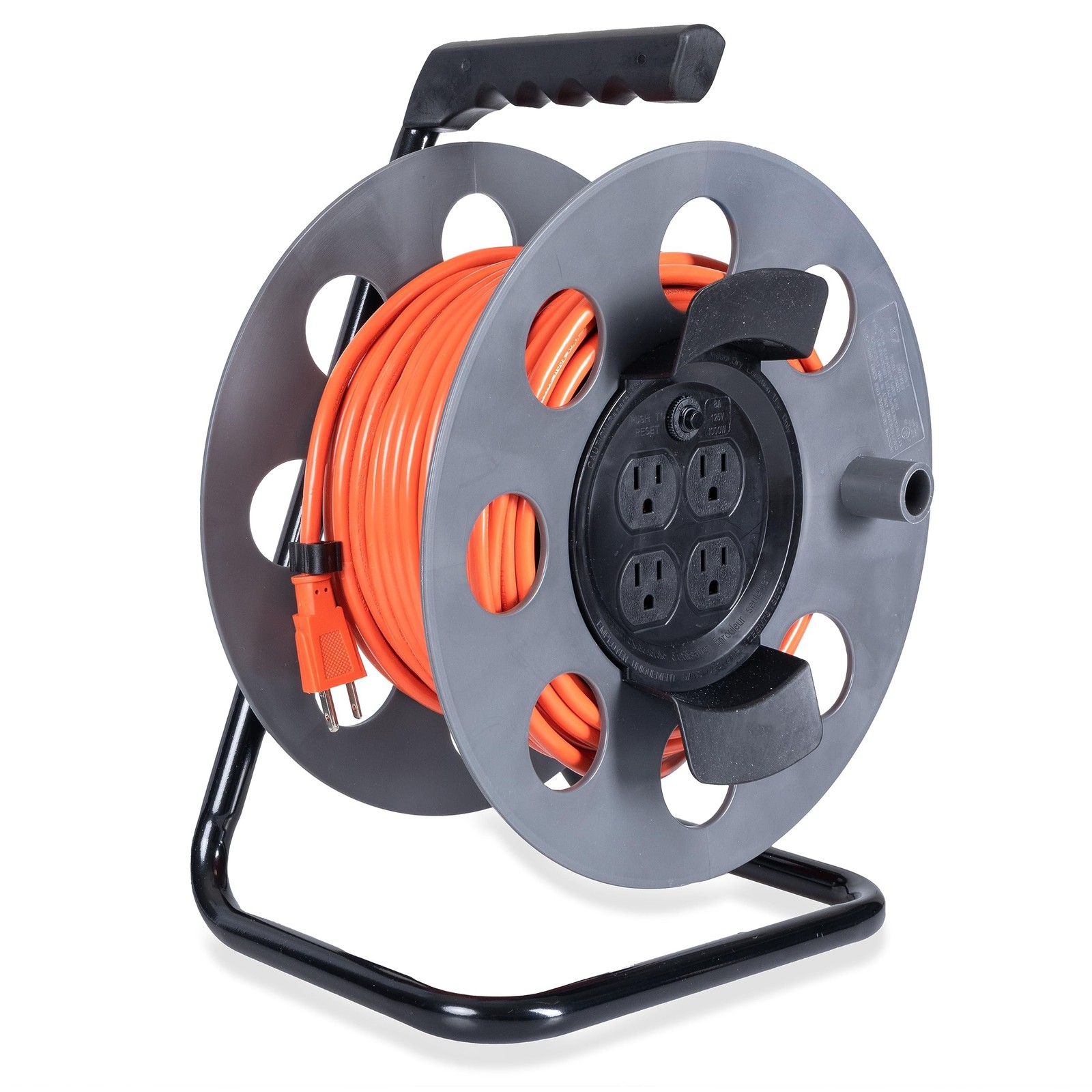 IRON FORGE CABLE 75 Ft Extension Cord Reel with 4 Electrical Power Outlets & ...