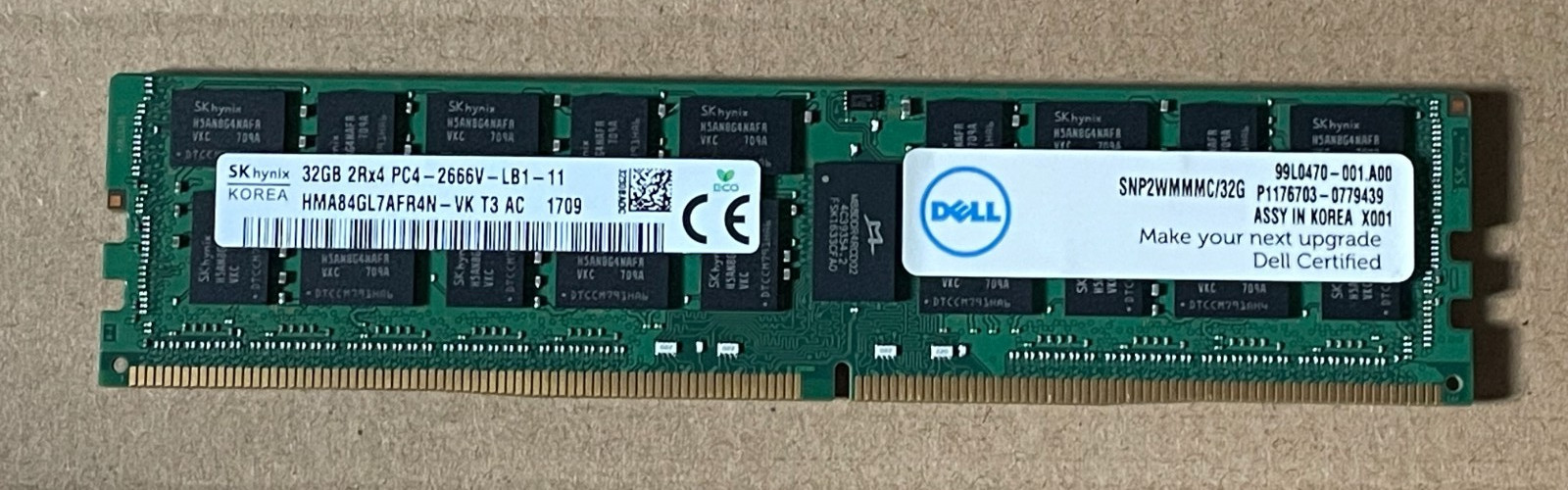 SK Hynix HMA84GL7AFR4N-VK 32GB 2Rx4 PC4-2666V-LB1 ECC LRDIMM DELL SNP2WMMMC/32G