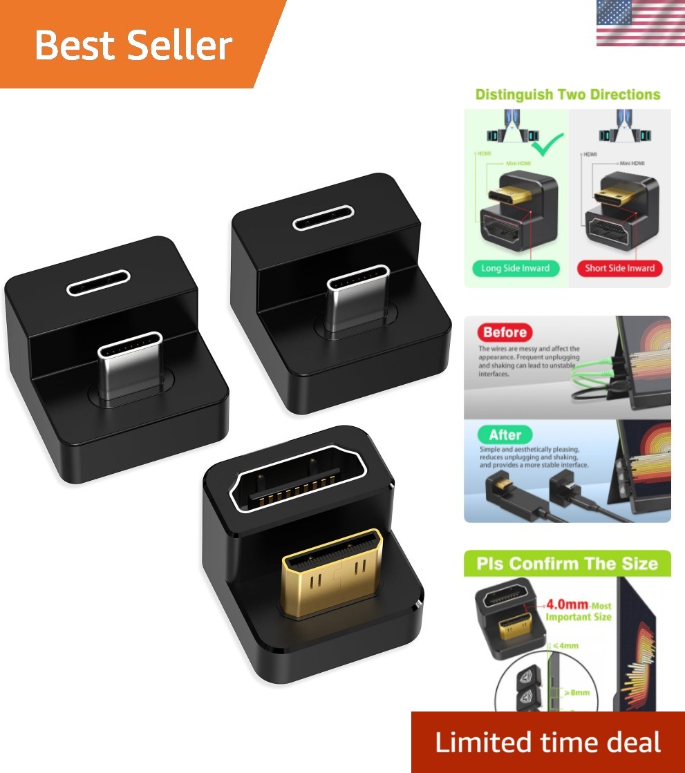 USB-C to C Adapter & U-Shaped Mini HDMI to HDMI Converter - 180 Degree Angle