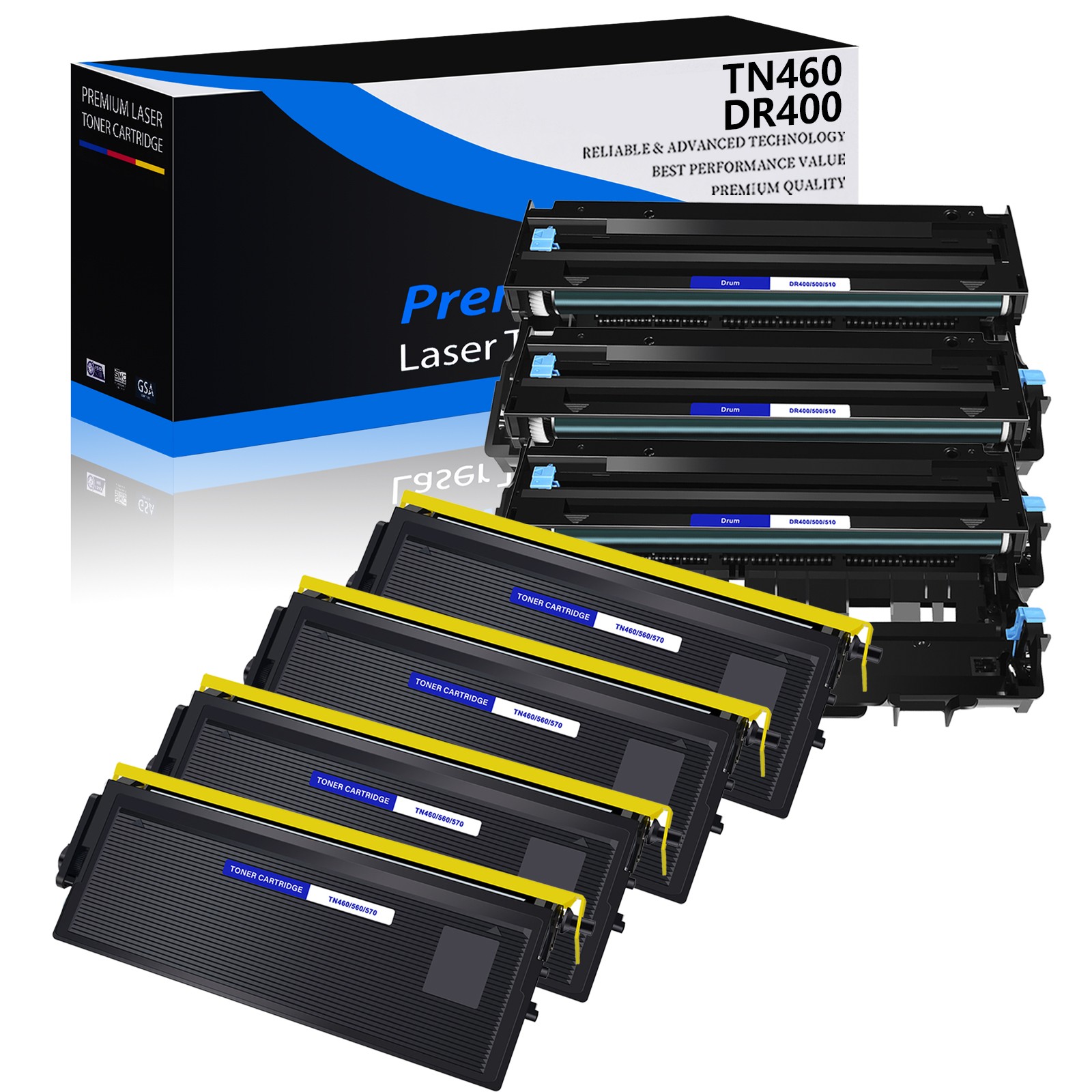 4PK TN460 Toner + 3PK DR400 Drum Unit for Brother TN-460 HL-1435 HL-1440 HL-1450