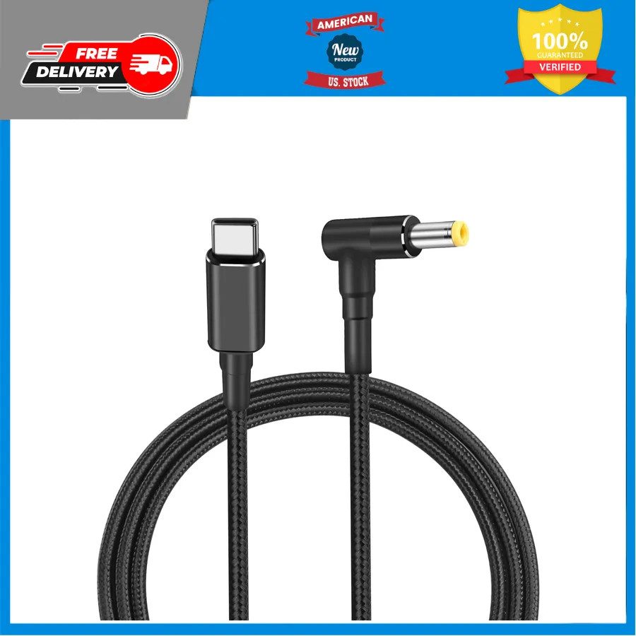 100W USB C to 5.5x2.5mm DC Power Cable 90 Degree PD Charging Cord 1.8M