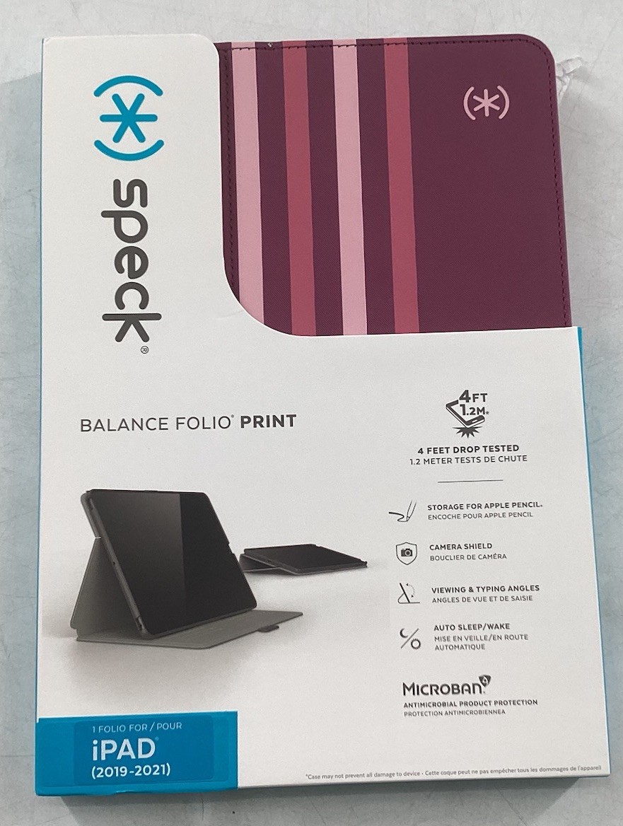 Speck Balance Folio Case iPad 10.2 2019-2021 Crimson Red Stripes