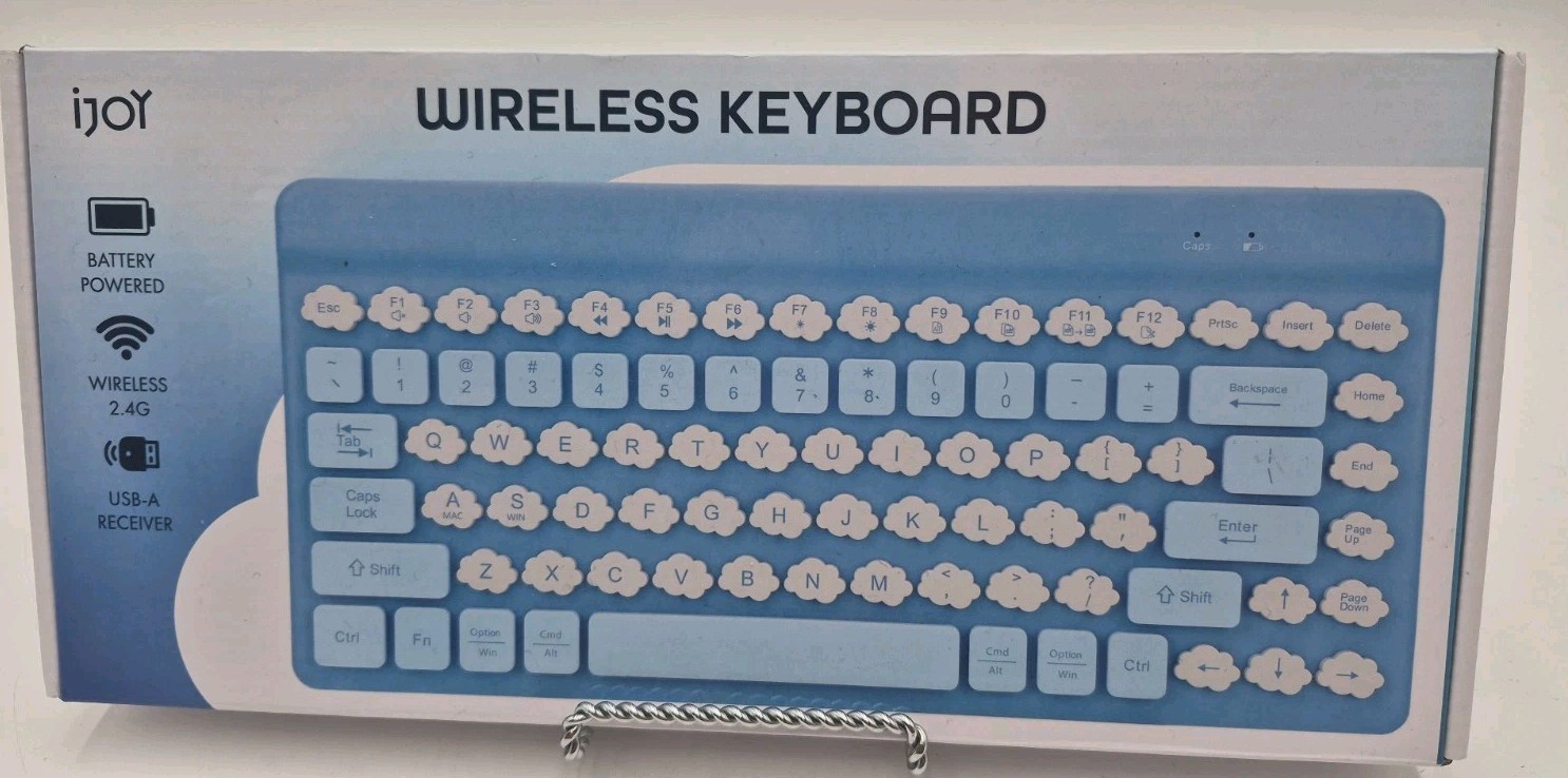 iJoy SW98 Cloud Wireless Keyboard Pastel Blue Retro Round Keys Typwriter Style 