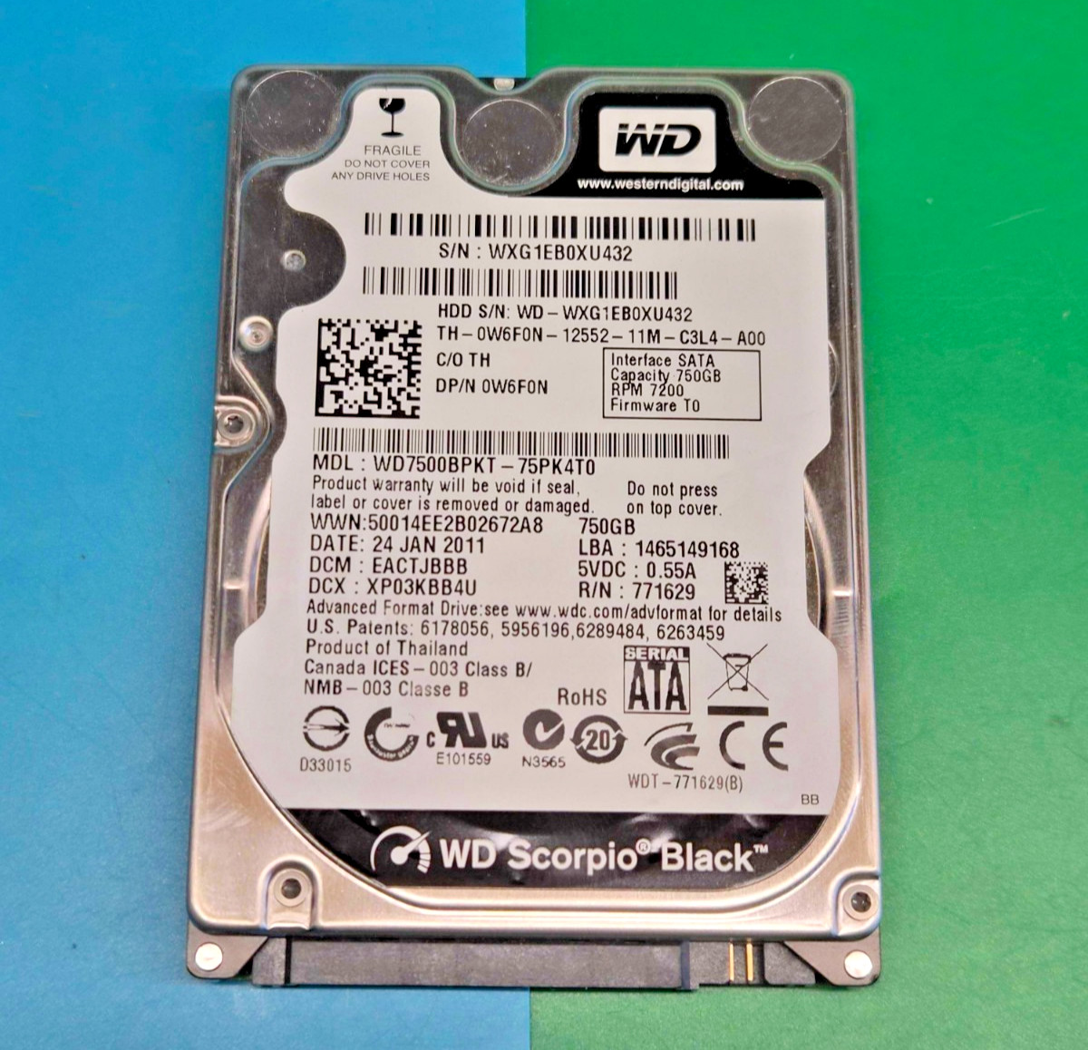WD Scorpio Black 750GB 2.5" Laptop Hard Drive WD7500BPKT Low Hours (5)  - Tested