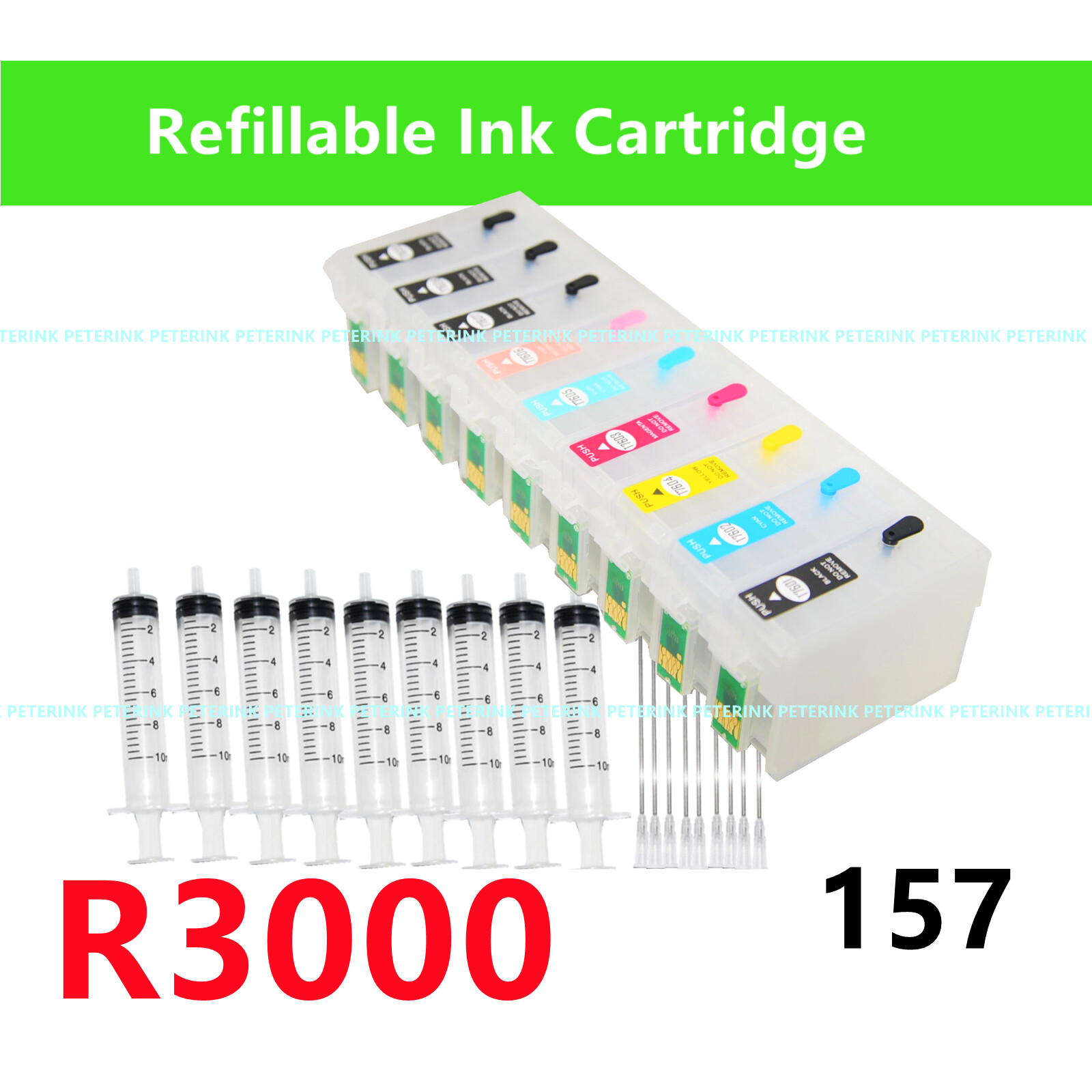 9 Empty Refillable Ink Cartridge kit for Stylus Photo R3000 Printer T157 157 .