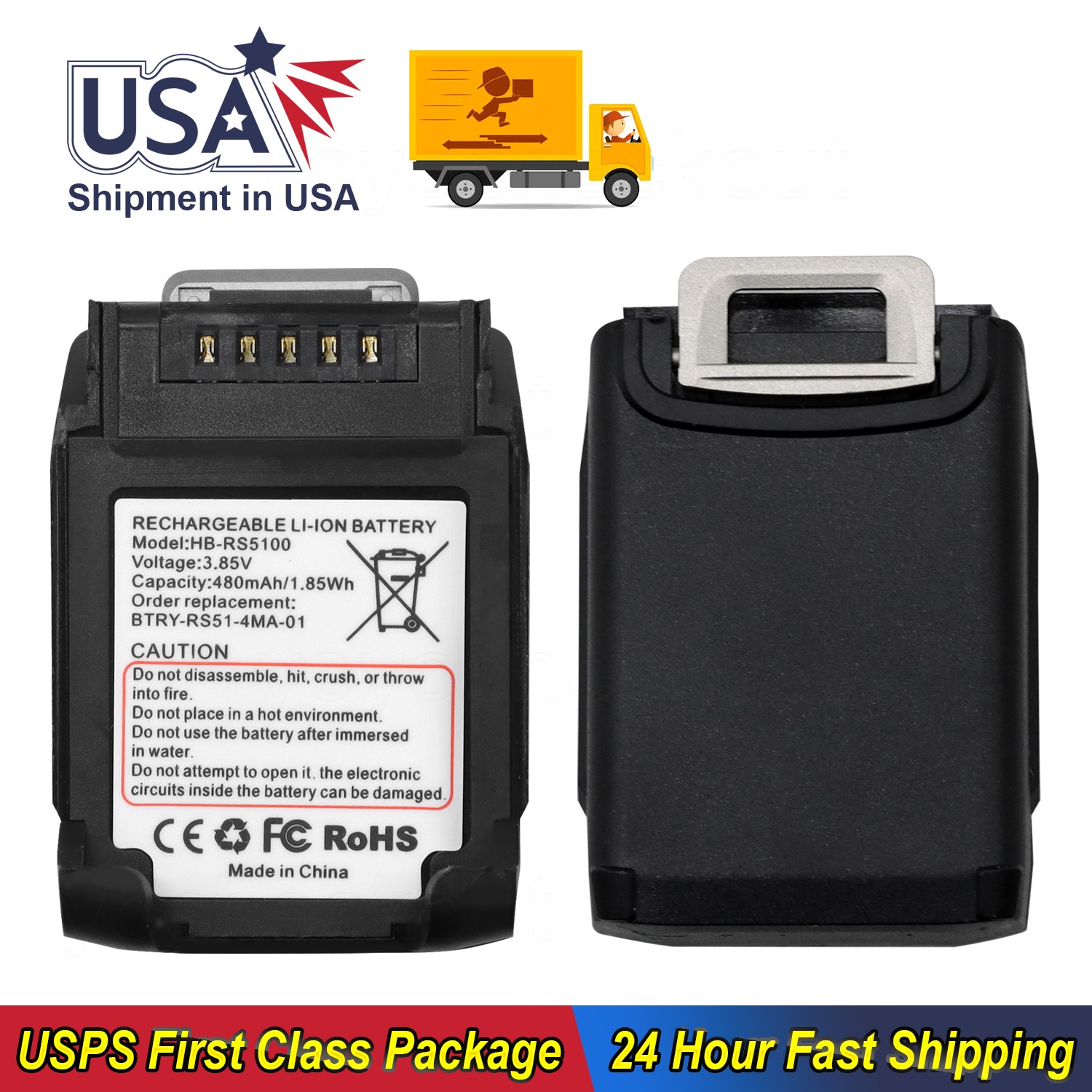 Battery BT-000397 For Zebra RS51 RS5100 2D Bluetooth Ring Scann BTRY-RS51-7MA01