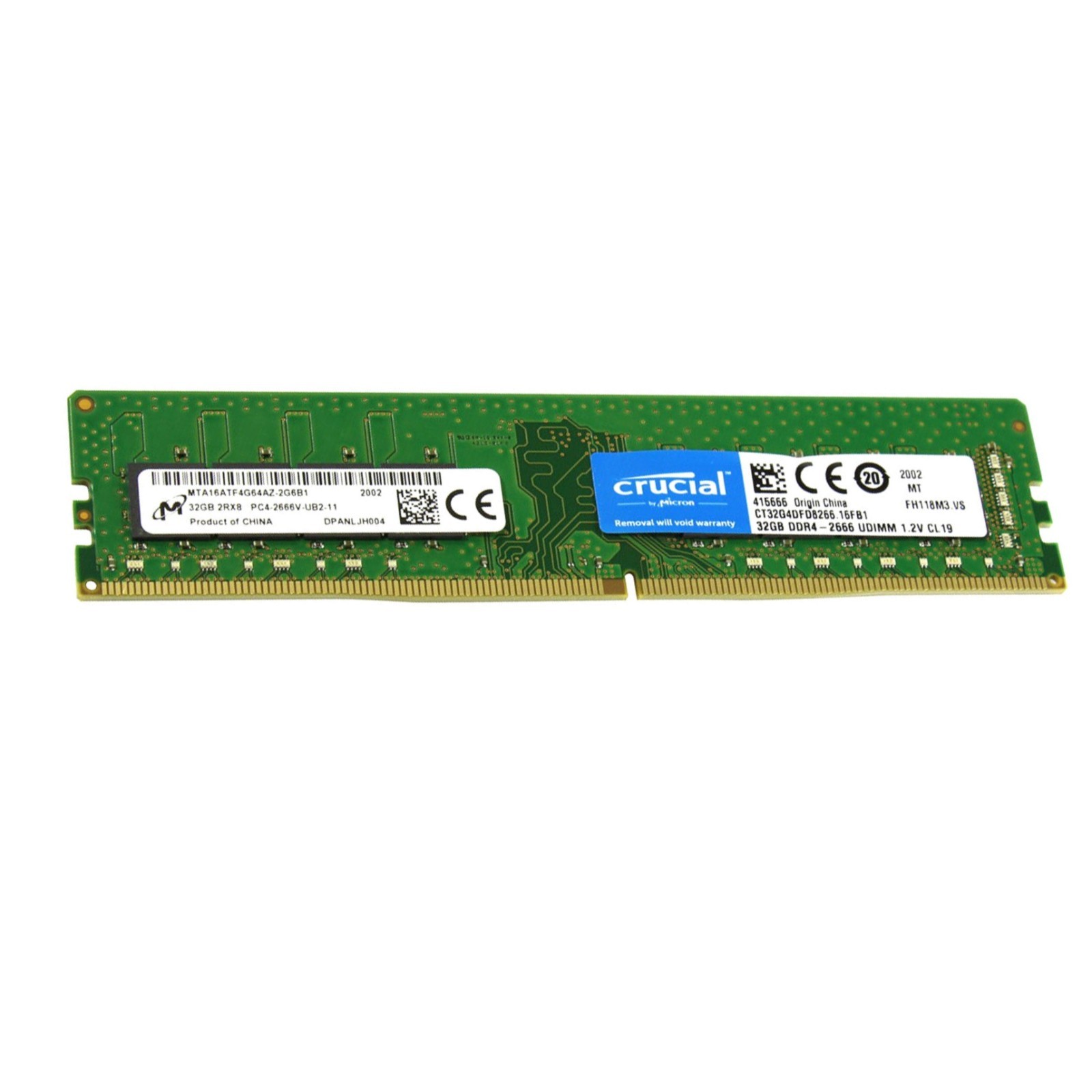 Crucial 32GB DDR4 2666MHz PC4-21300 CL19 Non-ECC Unbuffered Desktop Memory Ram