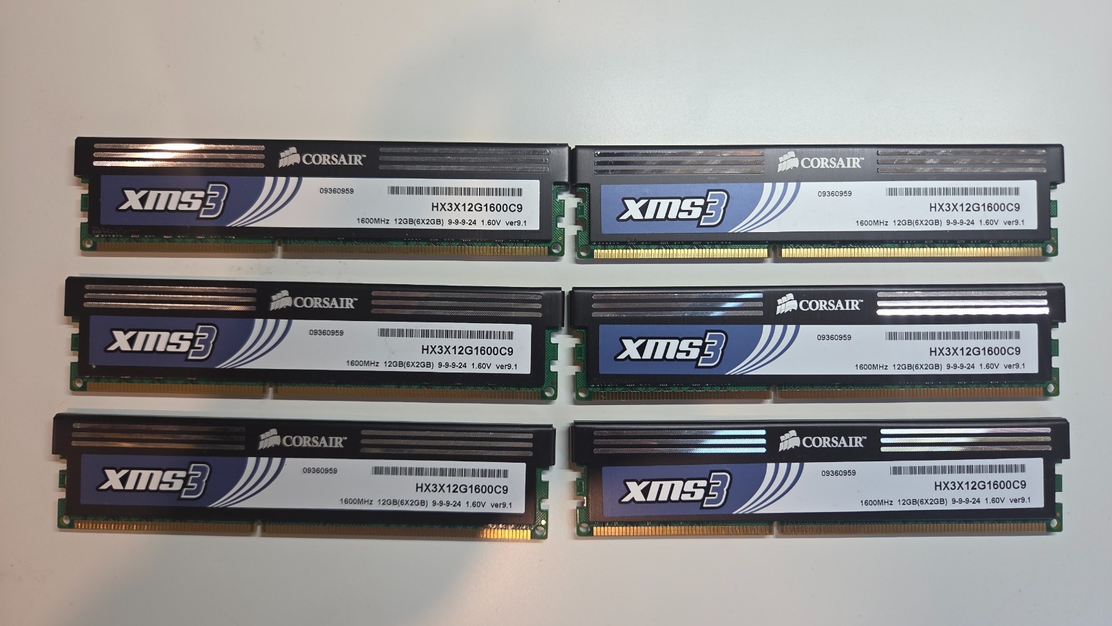 Corsair XMS3 12GB 6x2GB DDR3-1600 PC3-12800 RAM HX3X12G1600C9 X58 - Lot Of 6