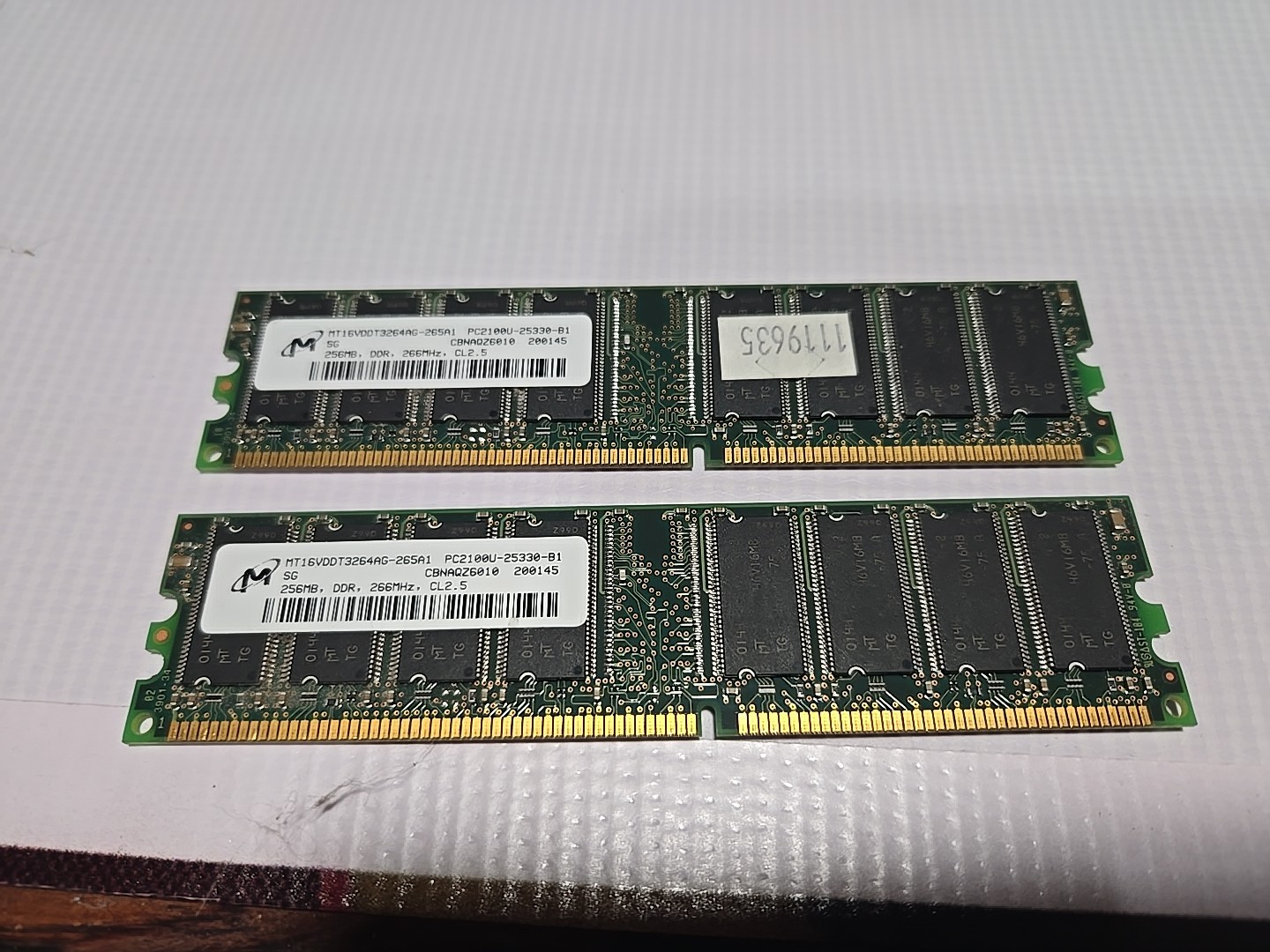 256MB Micron MT16VDDT3264AG-265A1 PC2100U DDR 266MHz RAM Memory (2 Pieces)