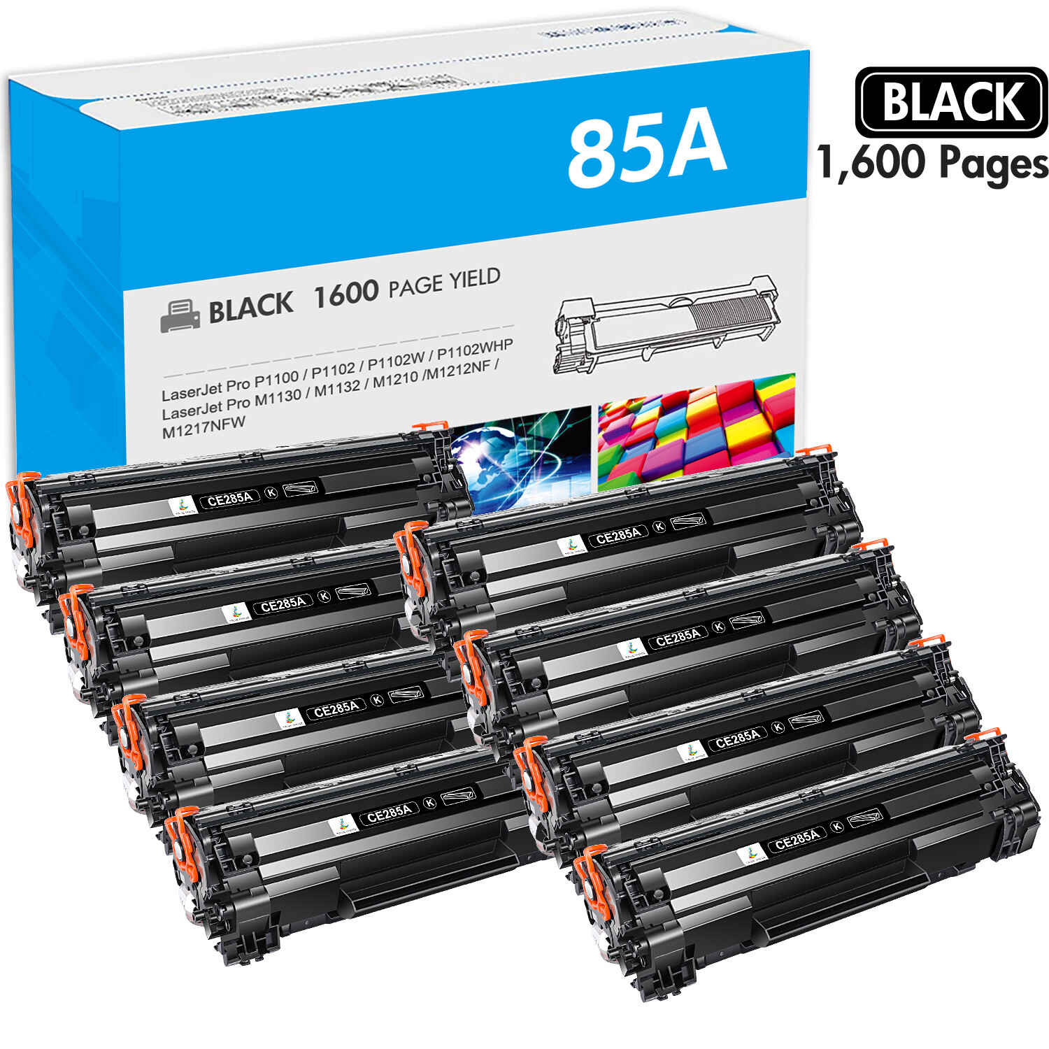 8x Toner Compatible For HP CE285A 85A LaserJet Pro P1102 P1102w M1212nf M1217nfw