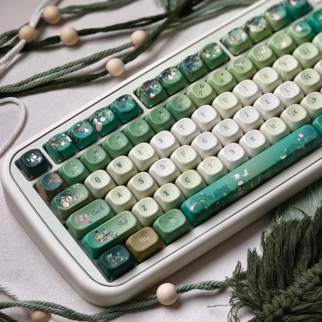 120 PCS Green White Keycaps Dye Sub PBT MOA Profile Fits 60/75/100% Keyboard
