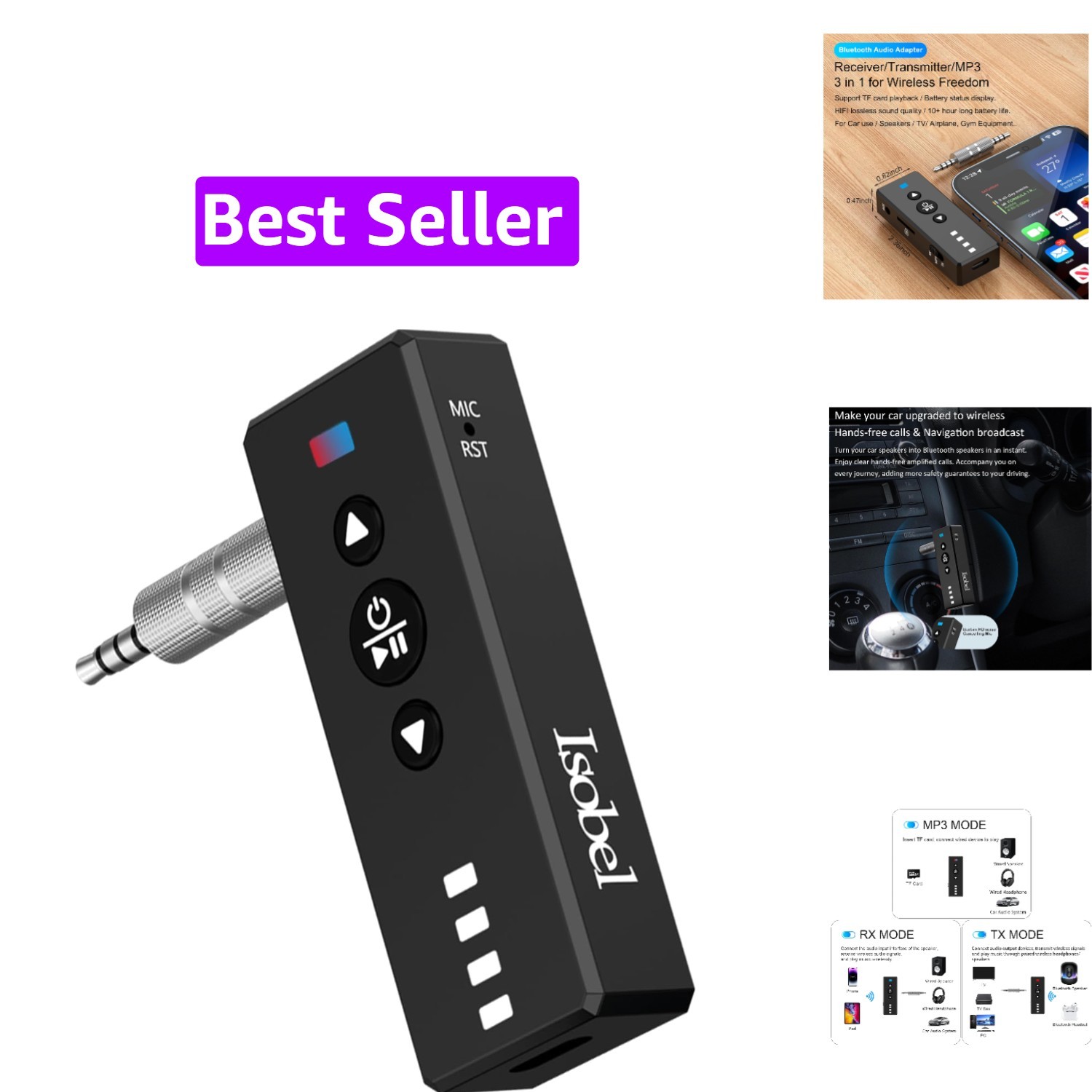 Bluetooth 5.4 Transmitter Receiver, 3 in 1 Portable Wireless Bluetooth Audio ...