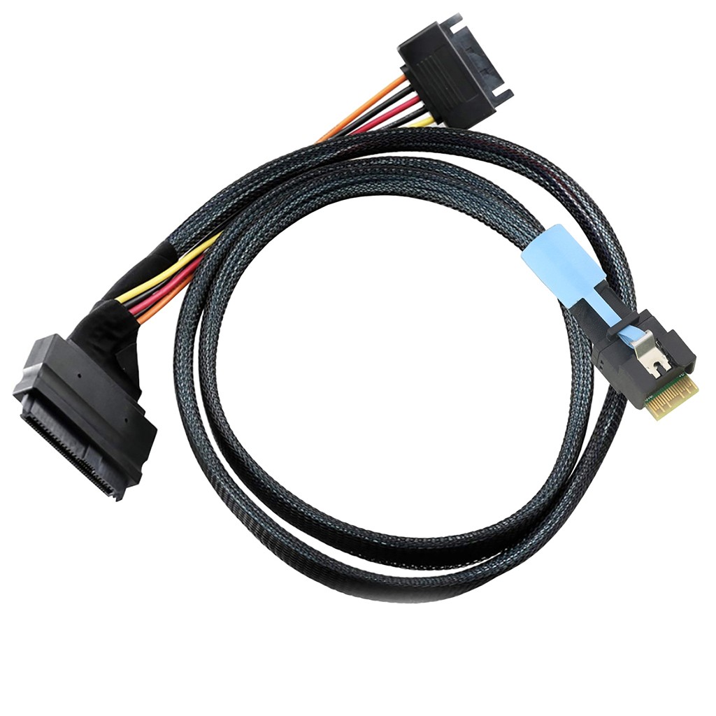 Slimline PCIe SFF-8654 4I to SAS 8639 U.2 Adapter Cable, Anti-tilt + SATA 15P