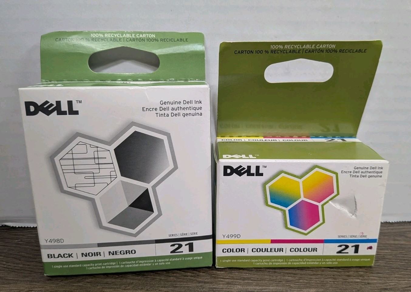 Genuine DELL Ink Series 21 Black (Y498D) & Color (Y499D) OEM Replacement - NEW 