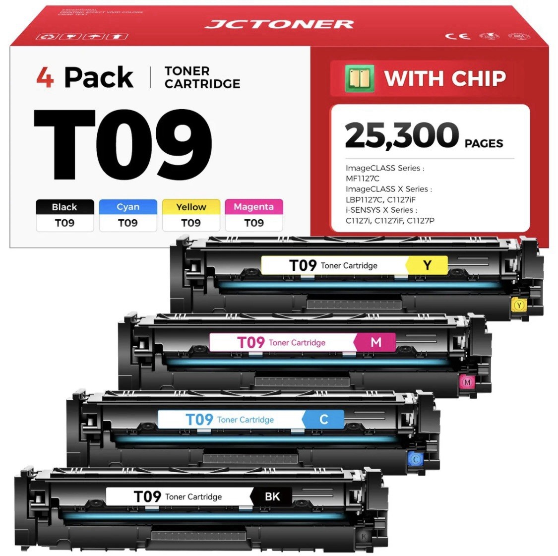 JCTONER T09 Complete Toner Set Yellow Magenta Cyan Black Toner Cartridges (4)