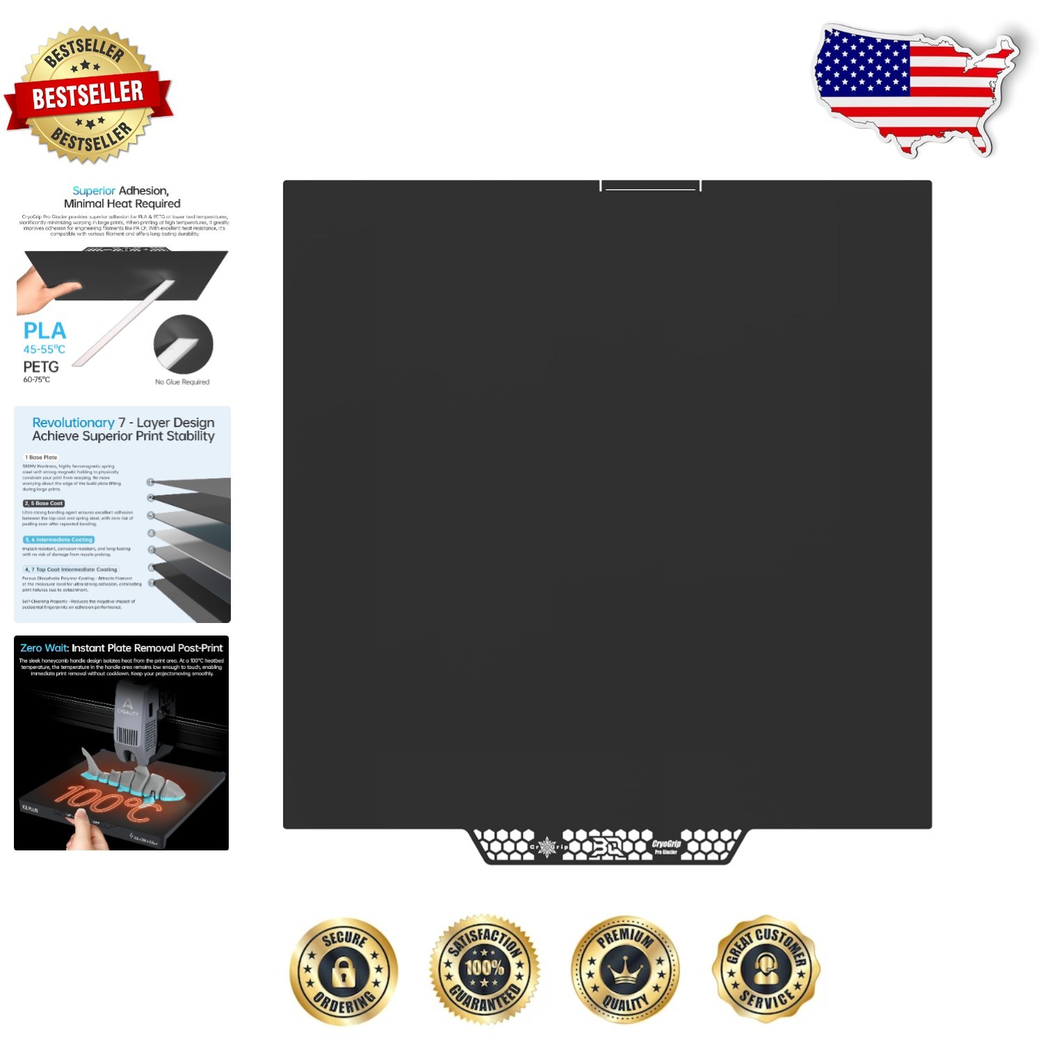BIQU CryoGrip Pro Glacier Build Plate for Creality K2 Plus 370x370mm Low Temp