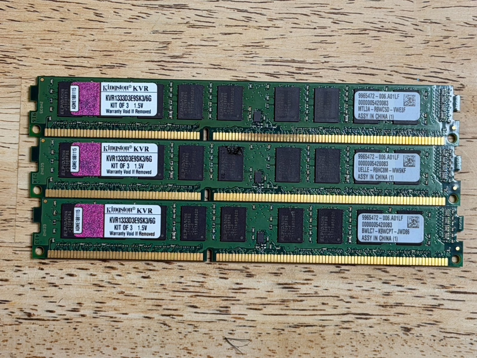 Kingston 6GB (3x2GB) 2Rx8 PC3-10600 KVR1333D3E9SK3/6G DDR3-1333MHz ECC Memory
