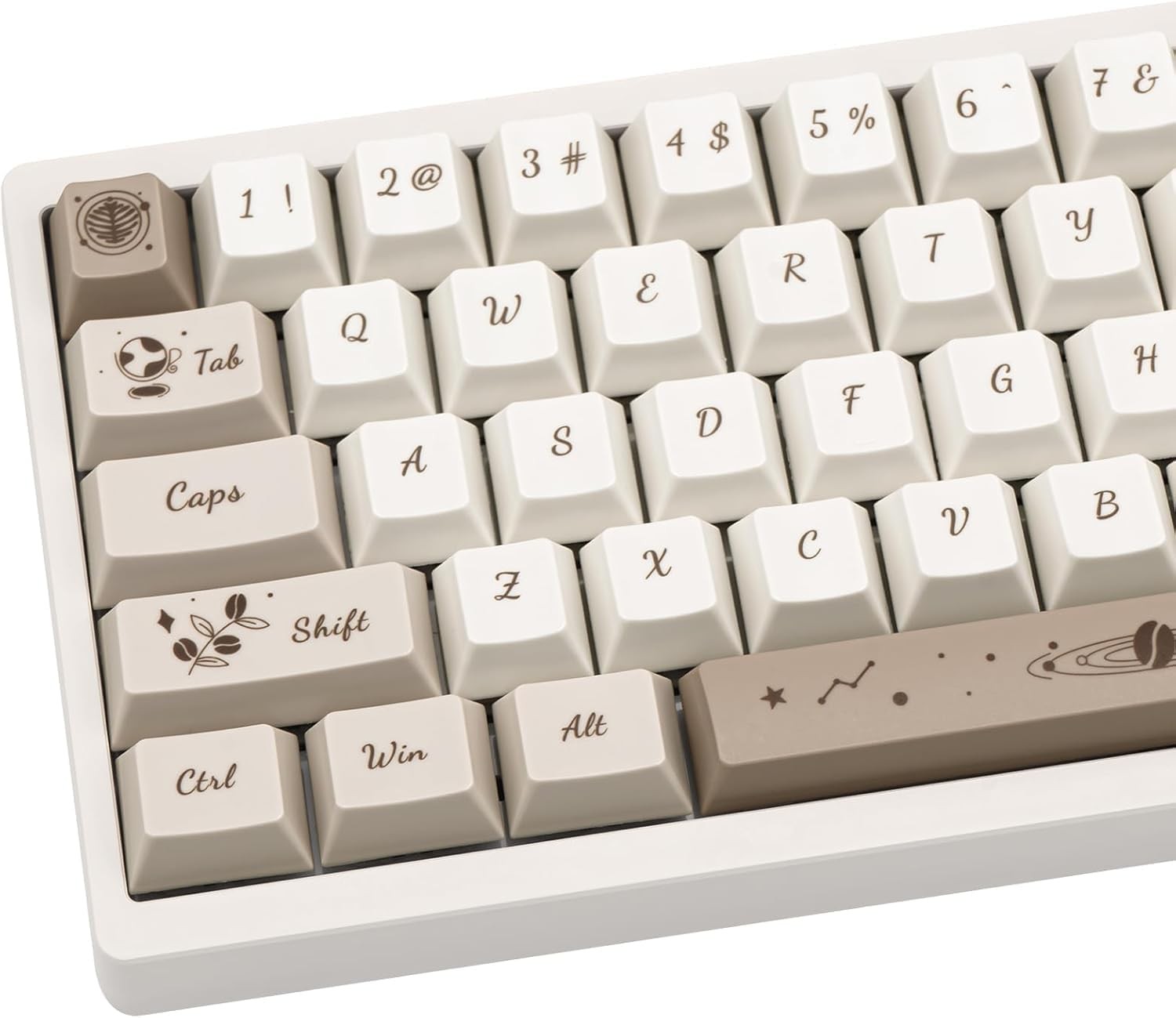 146 Keys Coffee Theme Beige and Brown Keycap Cream Thick Dye Sub PBT Keycap S...