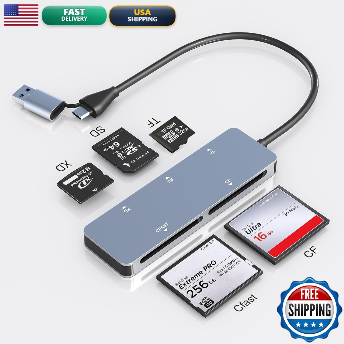 CFast Card Reader USB C 5Gbps CFast2.0 CFast/SD/Micro SD/XD/Compact Flash for