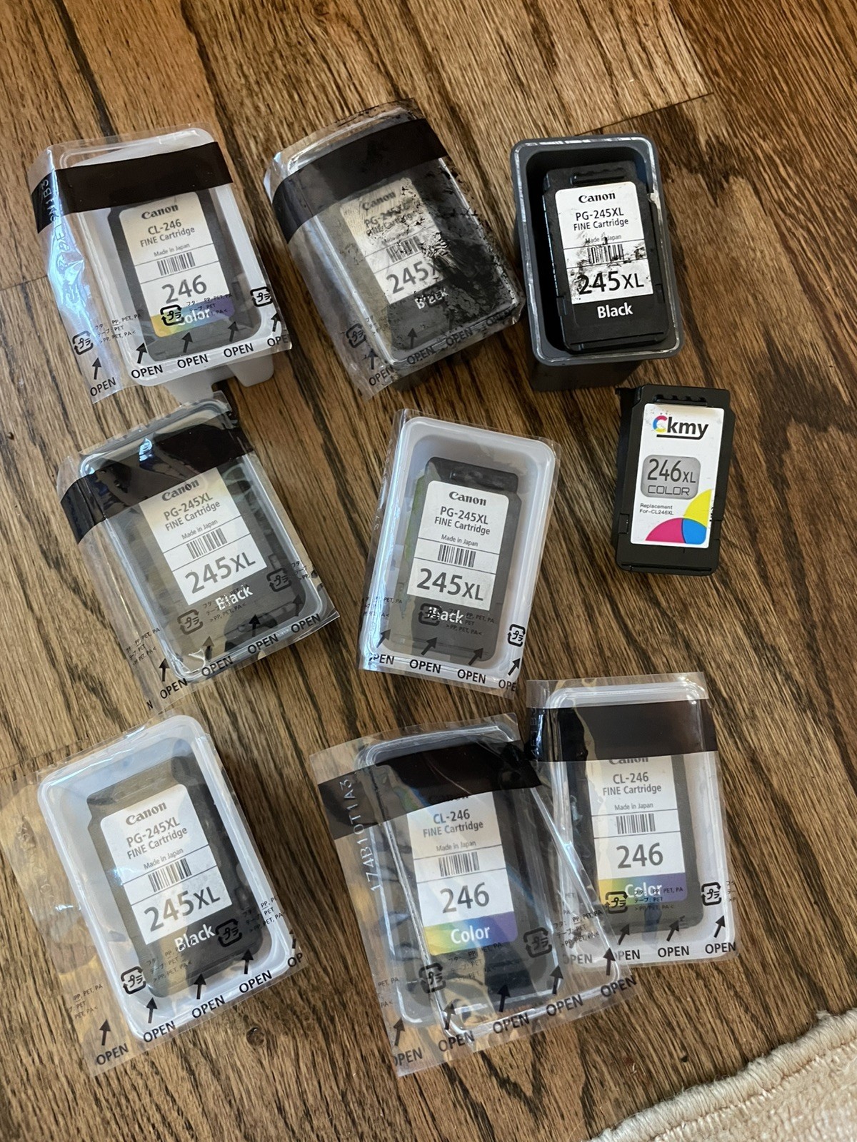 9 EMPTY (8 GENUINE) Canon Ink Cartridges - PG-245XL, CL-246XL, CL-246 virgin