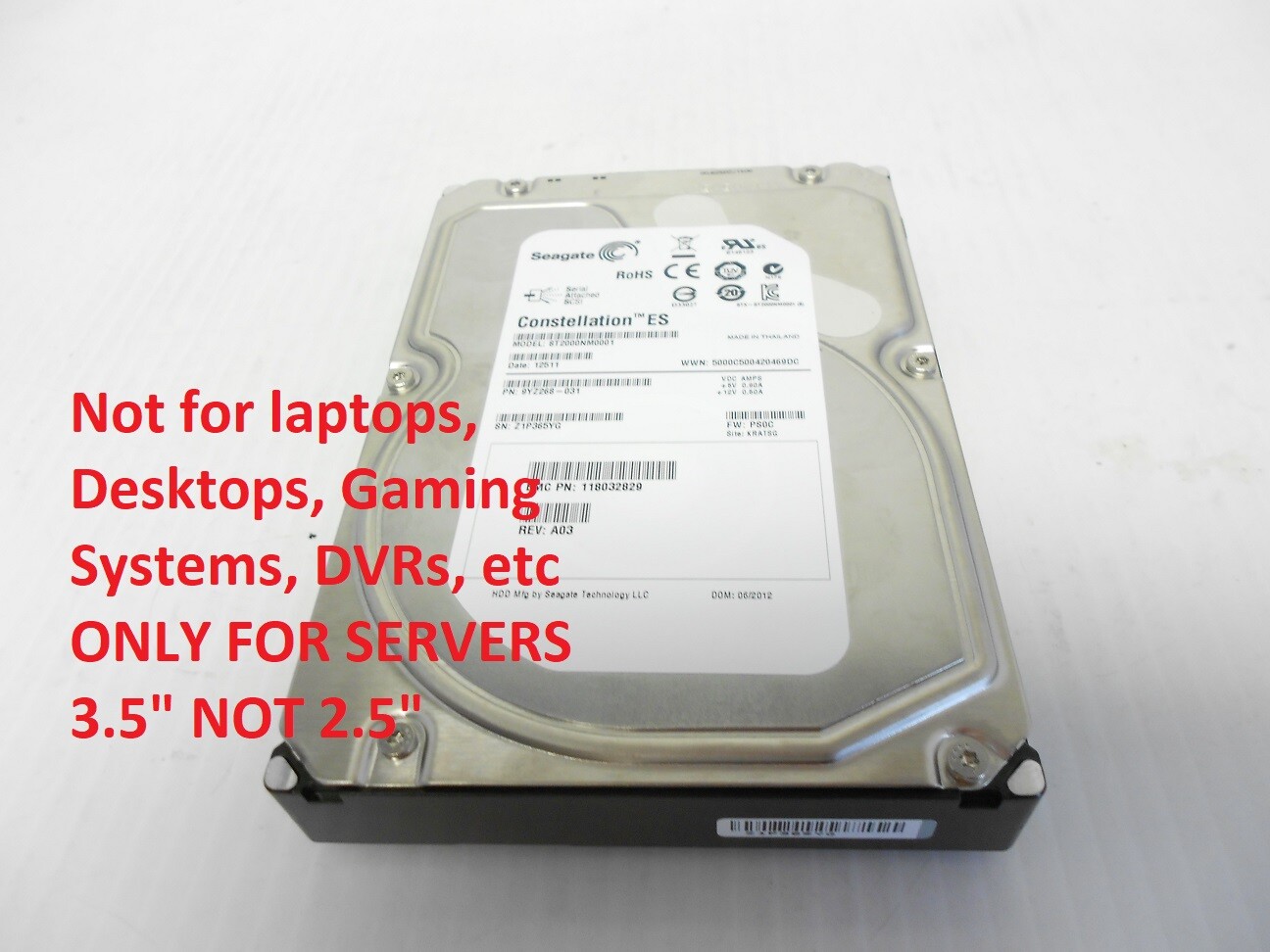 Seagate 2TB 7.2K SAS 3.5" Storage Server Hard Drive ST2000NM0001 Fits Dell HP