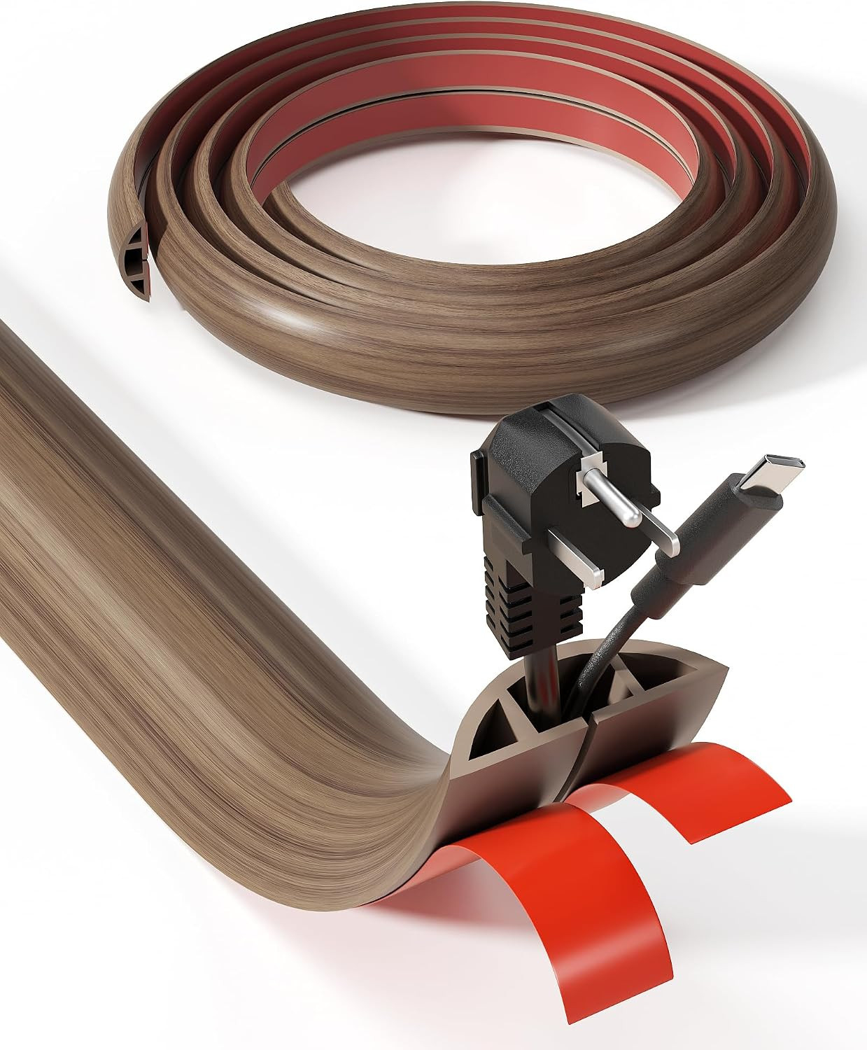 5Ft Cord Cover, Wood Grain Cord Covers for Wires on Floor, Self-Adhesive Floor C