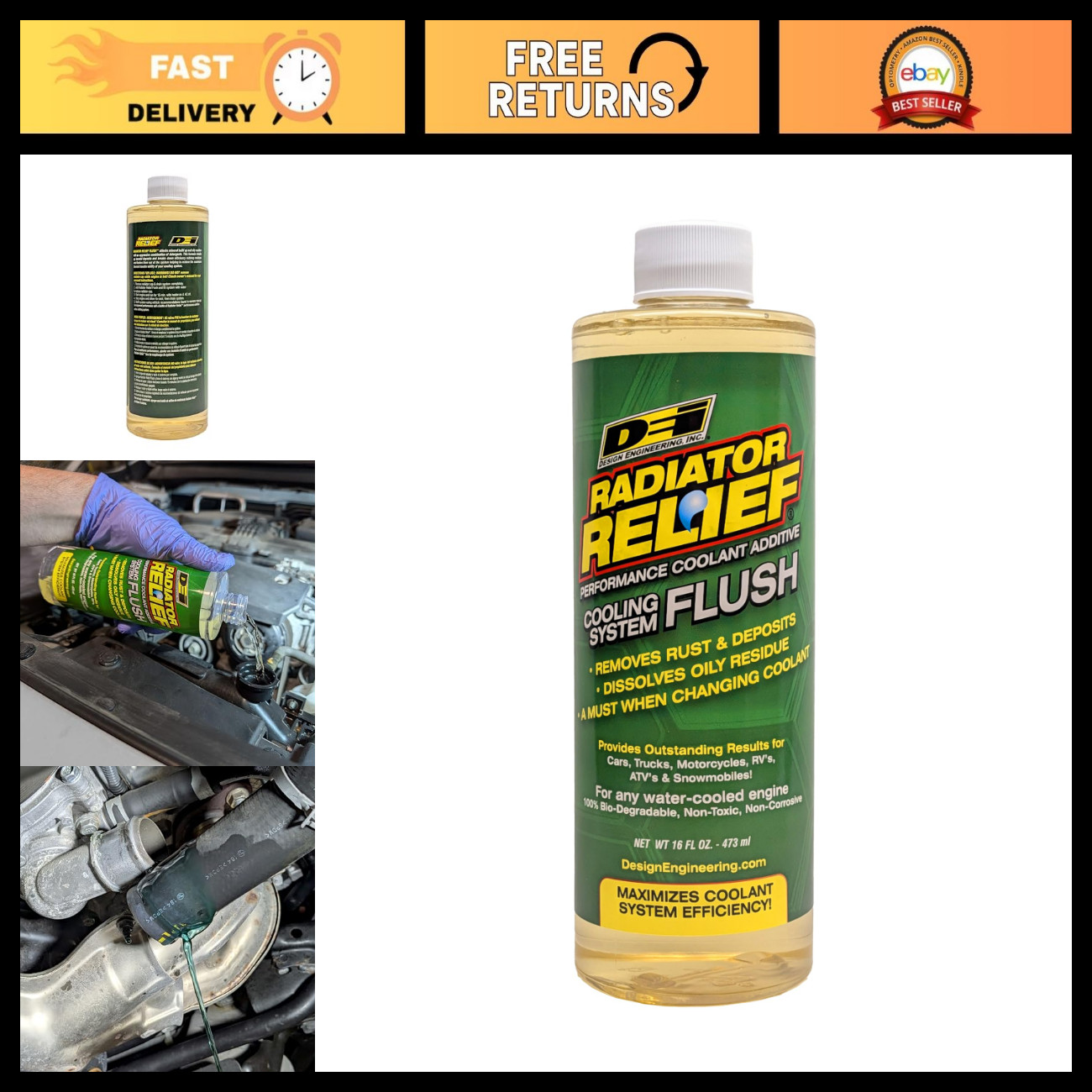 Cooling System Flush 16 oz - Radiator Relief, Engine Maintenance, High Performan
