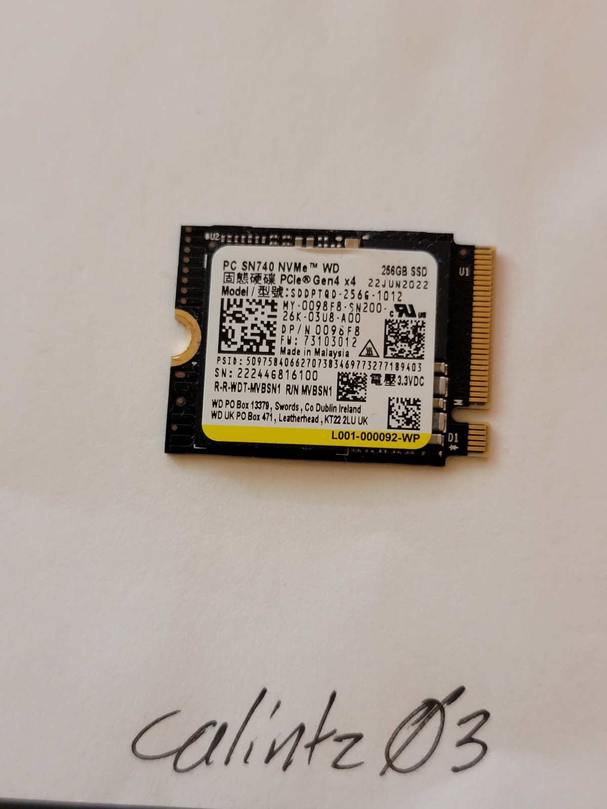 WESTERN DIGITAL SN740 256GB NVMe Gen4x4 (SDDPTQD-256G-1012) - TESTED - 76%