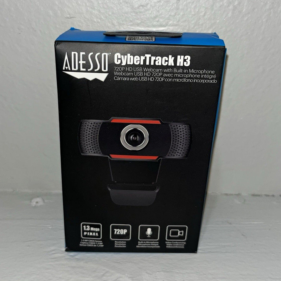Adesso CyberTrack H3 720p HD USB Webcam Built-In Mic Plug & Play Black