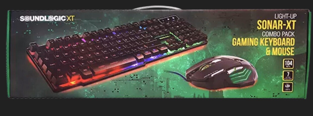 Soundlogic XT LED Light-Up Gaming Keyboard & Mouse Sonar-XT Combo Pack New