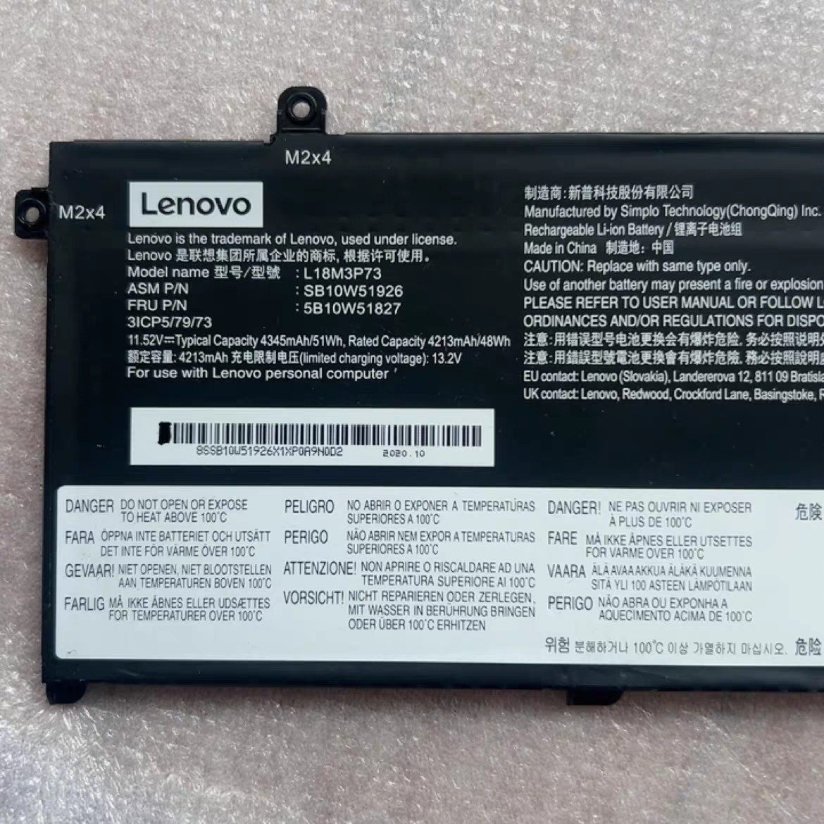 OEM Genuine New L18L3P73 Battery For Lenovo ThinkPad P43S T490 T495 L18M3P73 51W