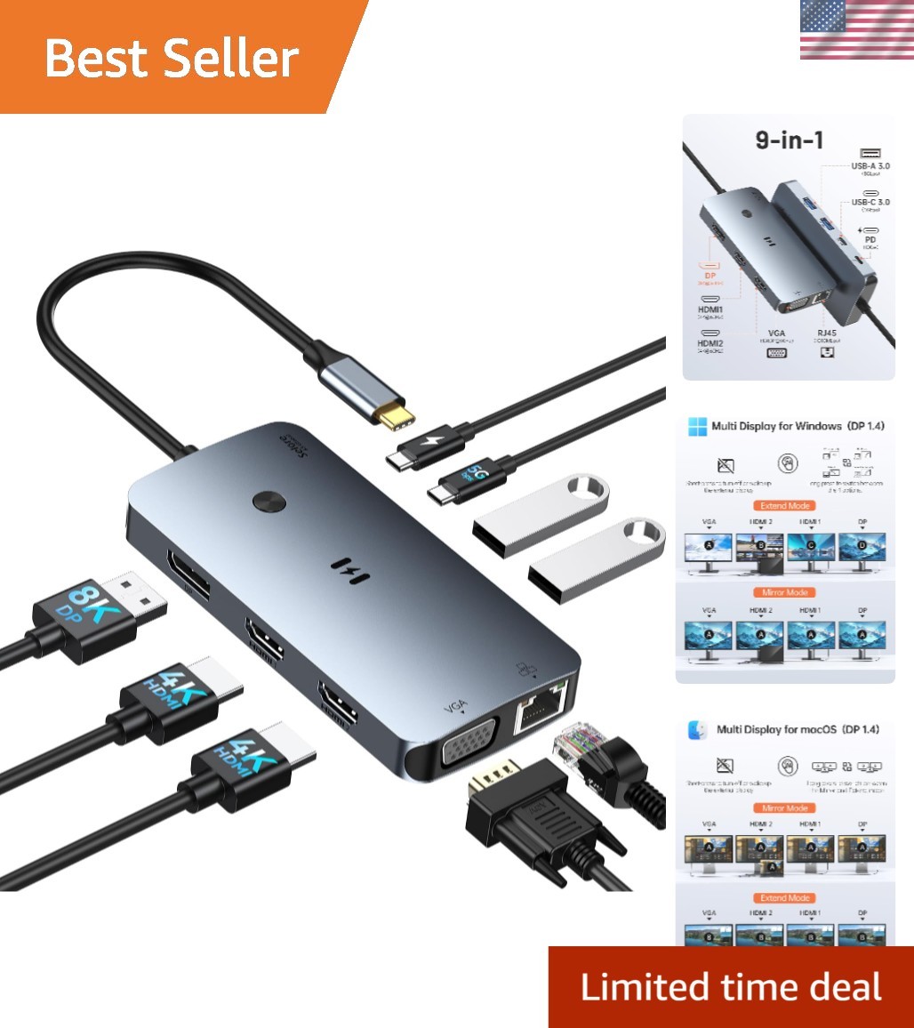 Elegant Aluminum USB C Hub for Dual Display Setup - Fast & Reliable Performance