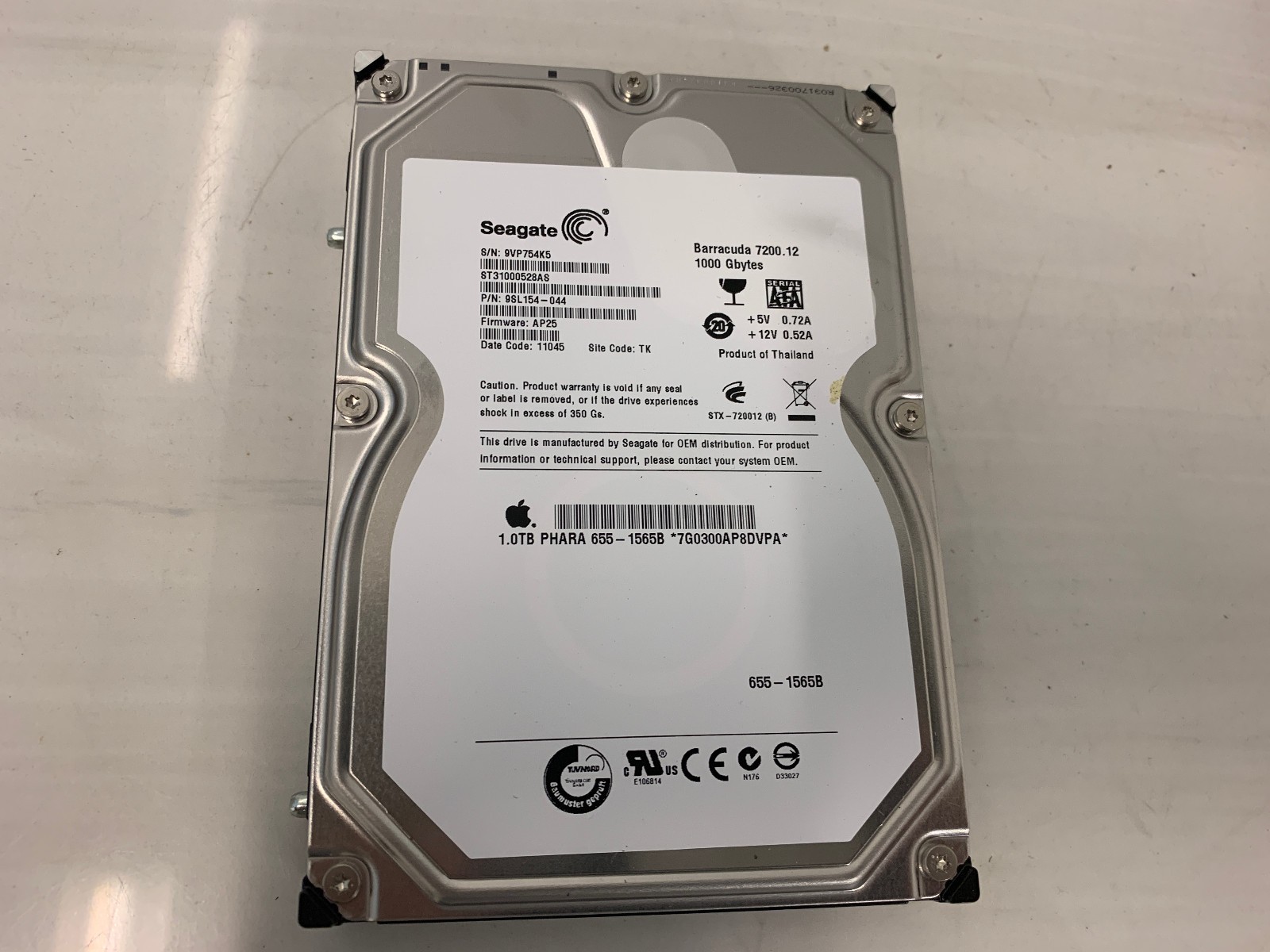 Seagate ST31000528AS Barracuda 7200.12 1TB 3.5 SATA Hard Drive Apple 655-1565B