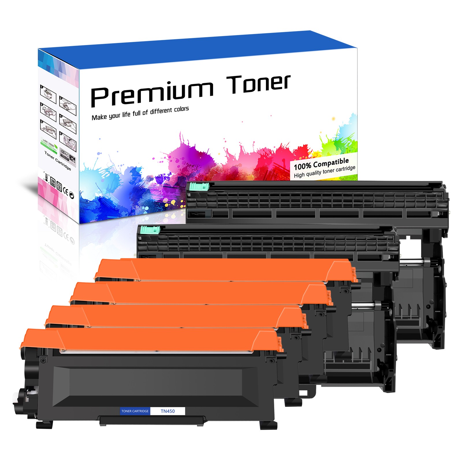 4PK TN450+2PK DR420 Toner Cartridge for Brother HL-2130 HL-2132 HL-2220 HL-2230