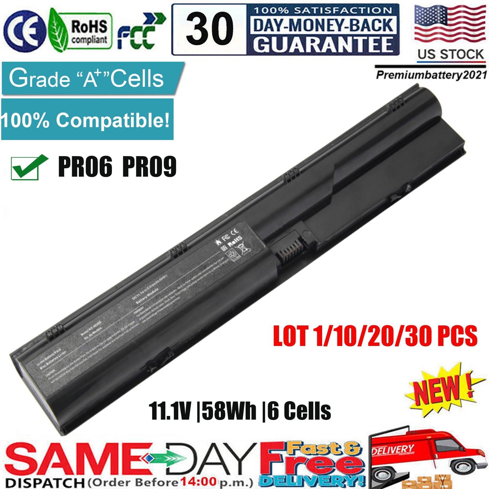 ✅LOT PR06 633805-001 Battery for HP Probook 4430s 4530s 4535s 4440s 4540s 4545s
