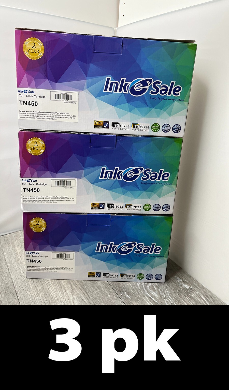 3pk Ink E-Sale TN450 Black Toner Cartridge Replacement Fit/For Brother TN450