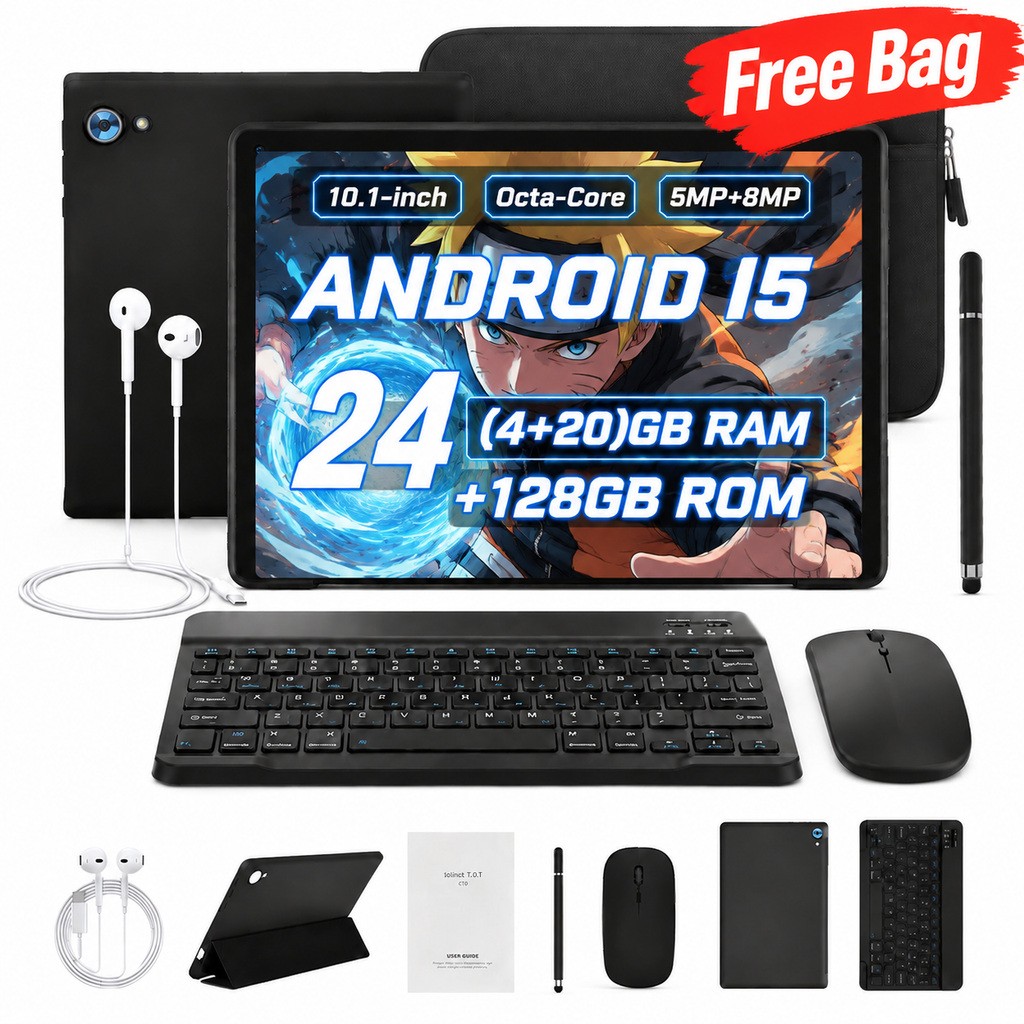 Tablet Set Bundle Free KB Mouse Bag For Android 15 24+128GB Wifi6 BT5.4 Face ID