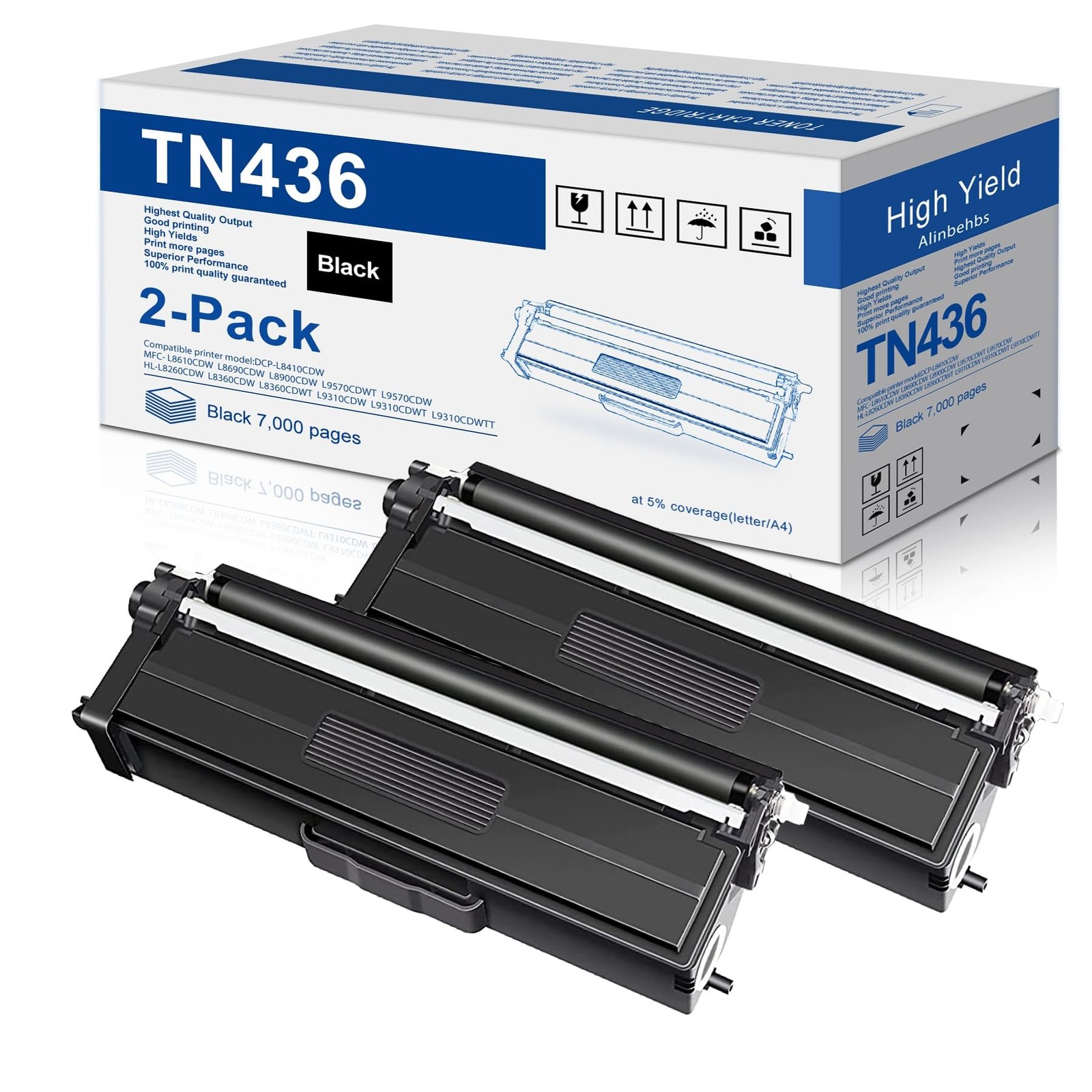 TN436BK Super High Yield Toner 2-Pack Compatible TN-436BK TN436 TN433 Toner |...
