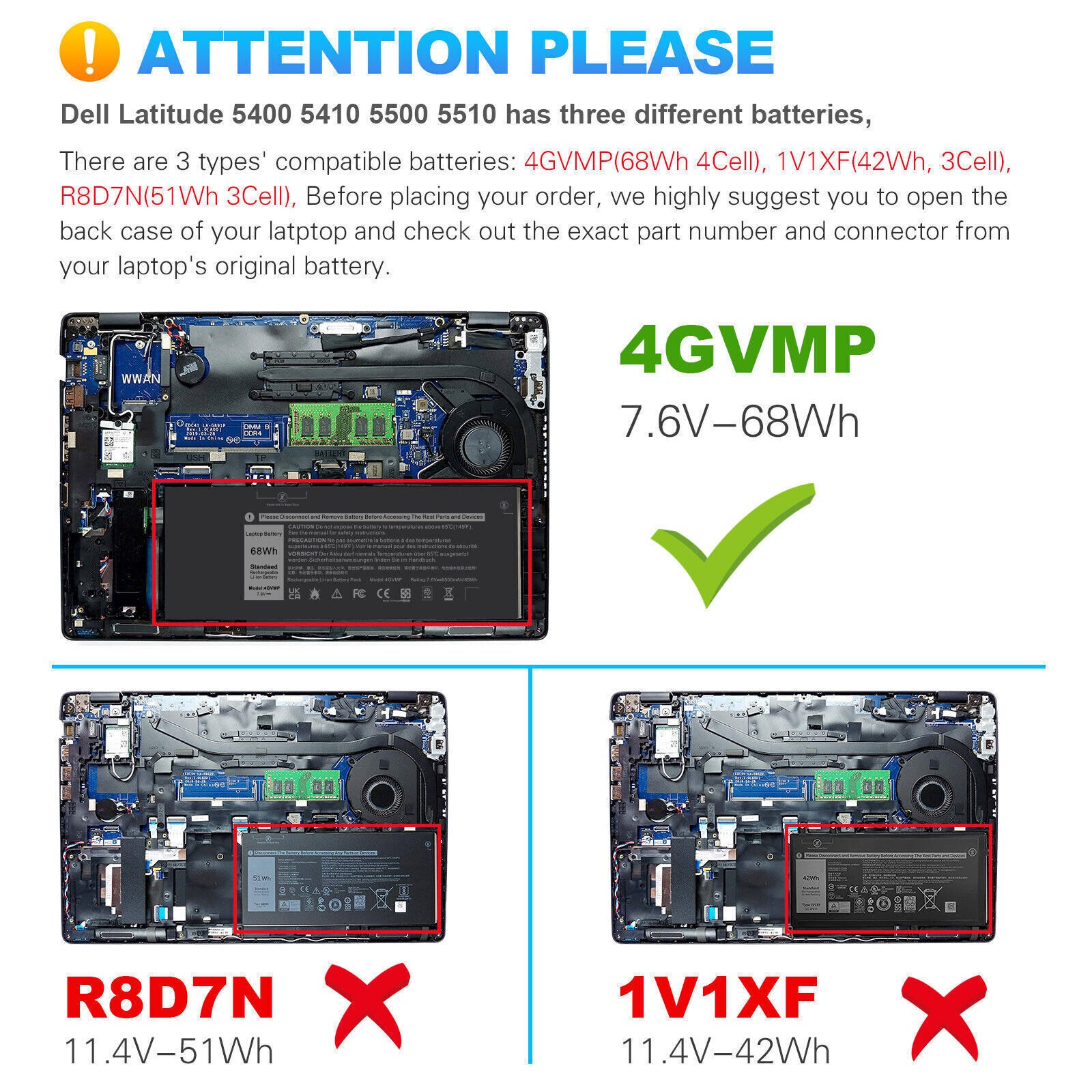✅LOT 4GVMP Battery for Dell Latitude 5400 5500 Precision 3540 9JRYT C5GV2 68Wh