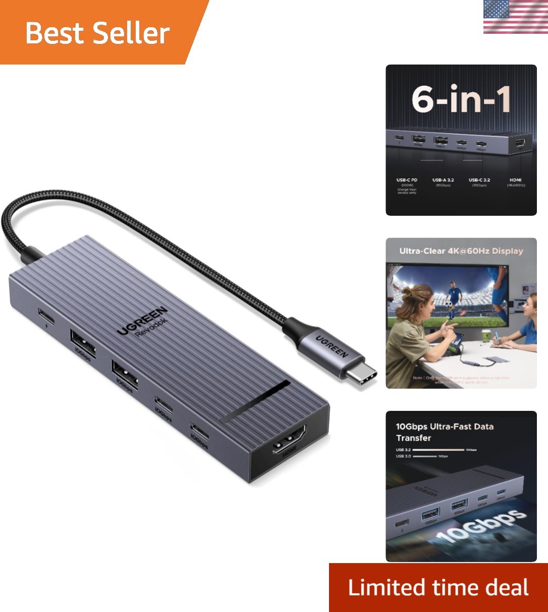 Revodok Pro USB-C Hub 6 in 1 10Gbps 4K 60Hz HDMI