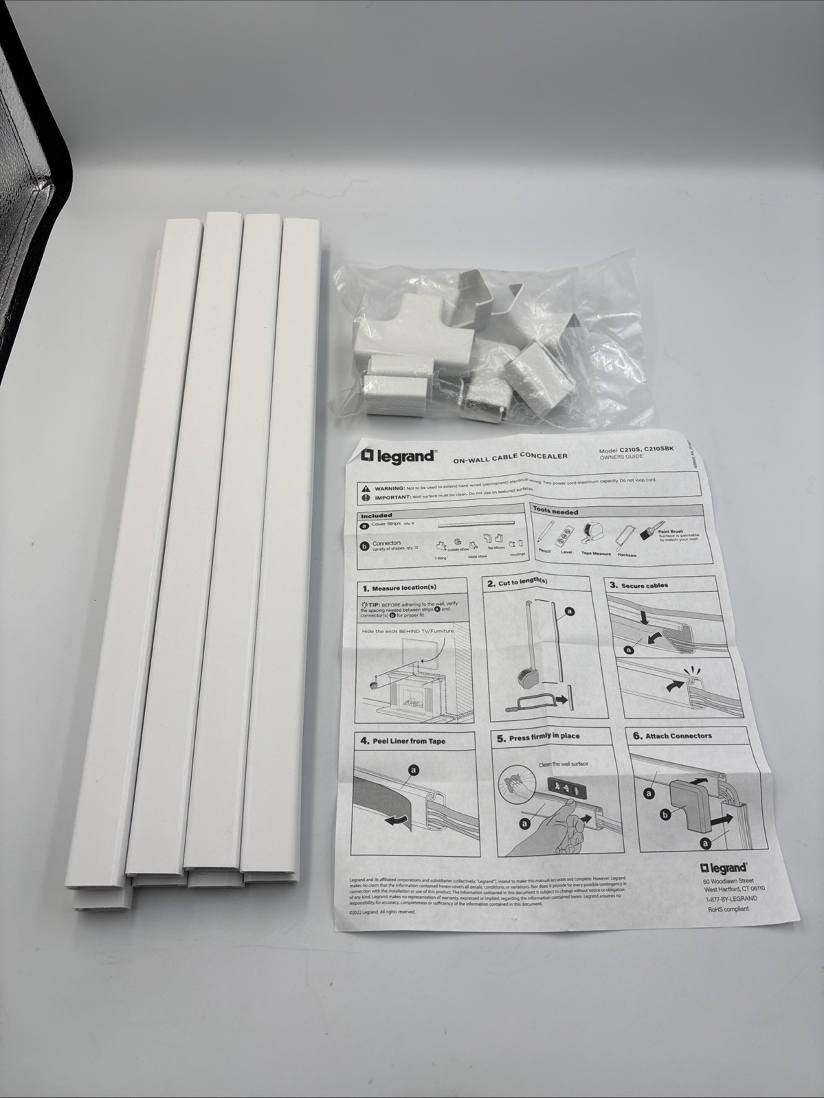 Wiremold C210S Cordmate II 128 Inch 20 Piece Cord Cover Kit, Cable Organizer New
