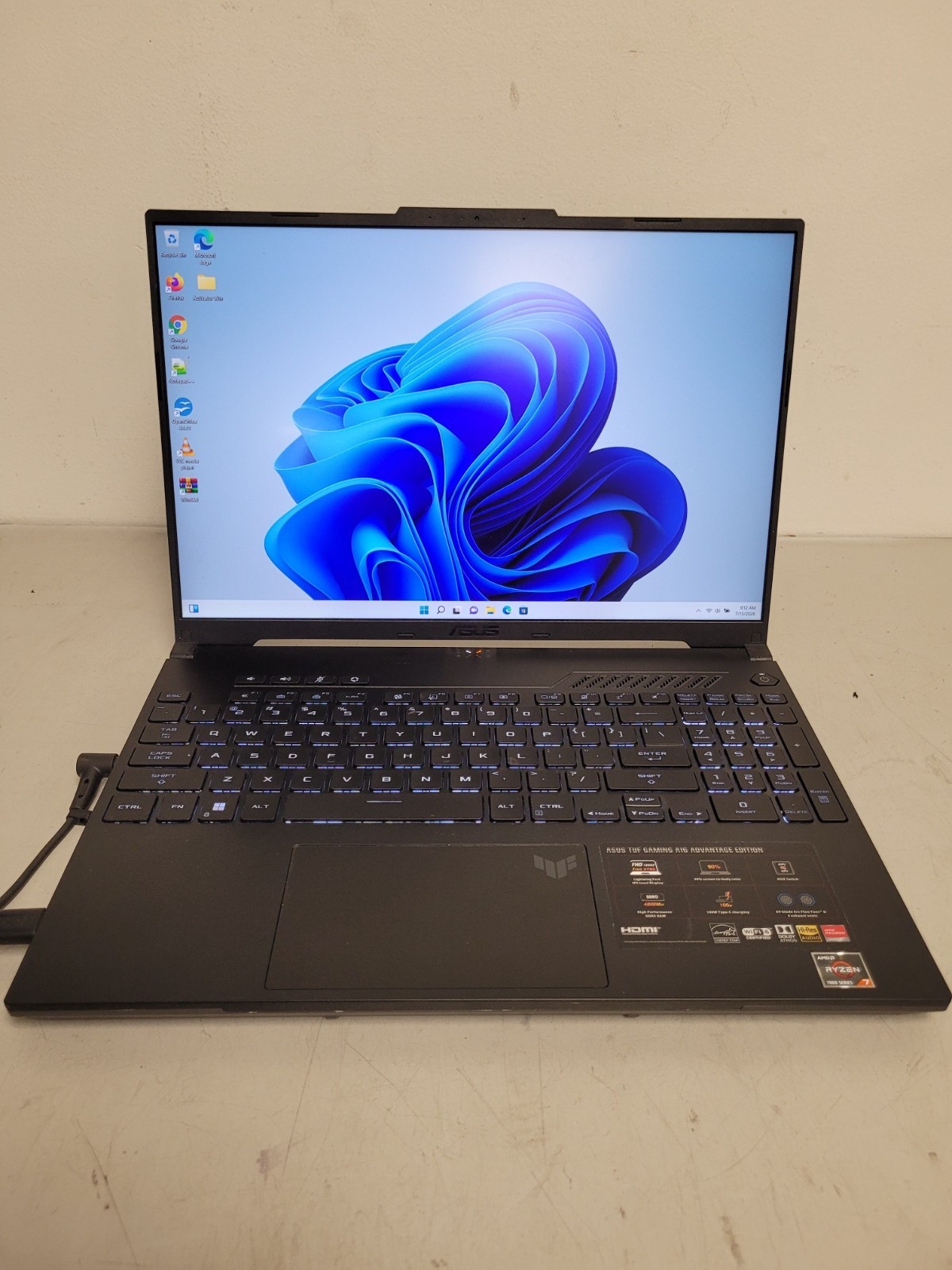 Asus tuf A16 gaming 16" ryzen 7 7735hs 3200mhz 16gb 256gb ssd READ NRKD016708373