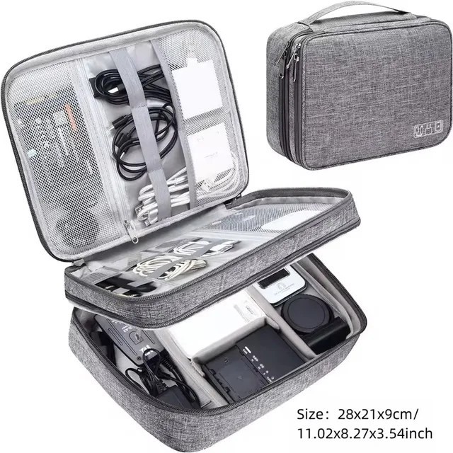 Large 3 Layer Electronics Organizer Bag Travel Cord Cable Tech Storage Case