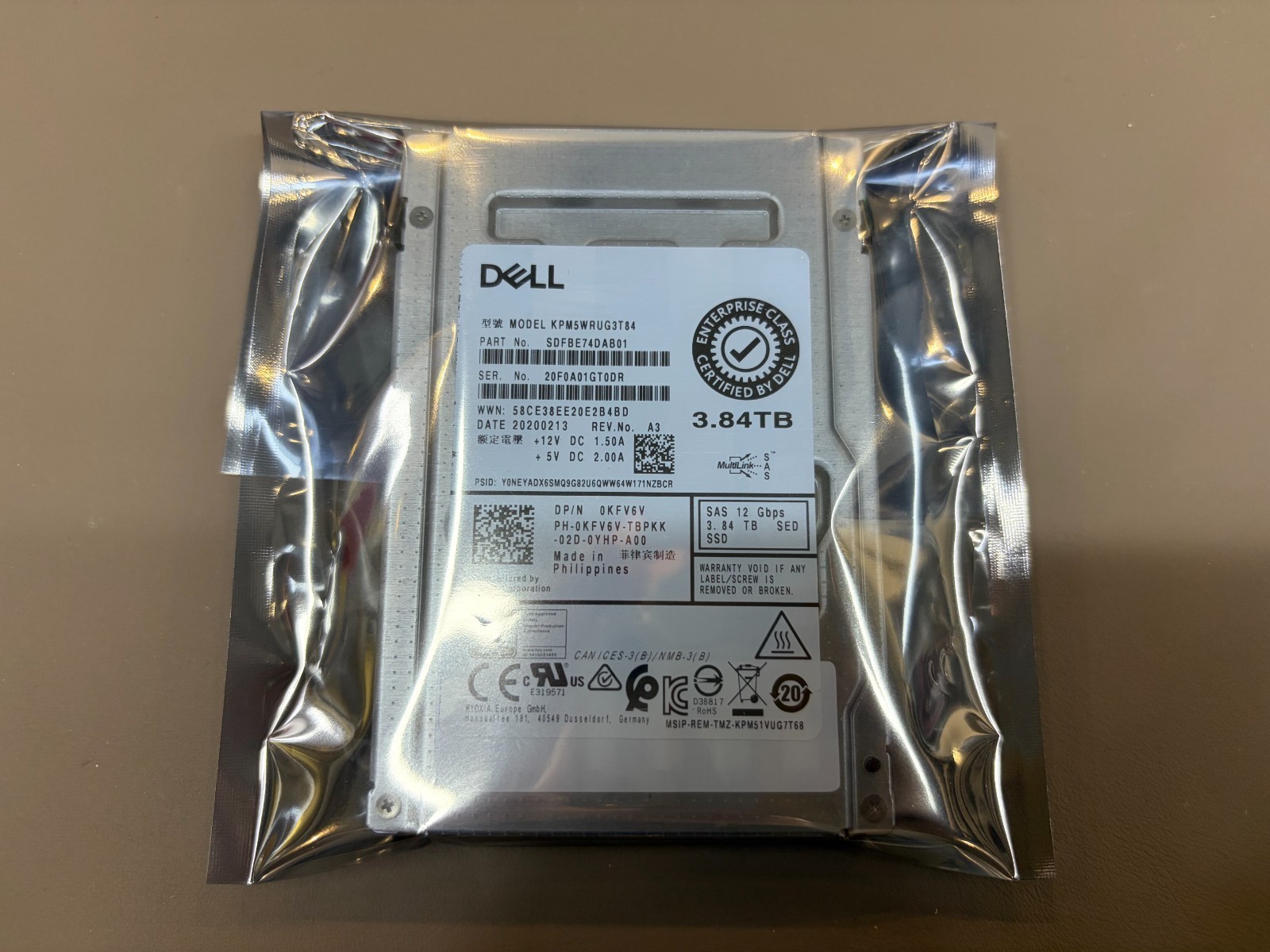 DELL 0KFV6V KPM5WRUG3T84 3.84TB SAS 12G Internal SSD For ME4012 ME5012 ME5024