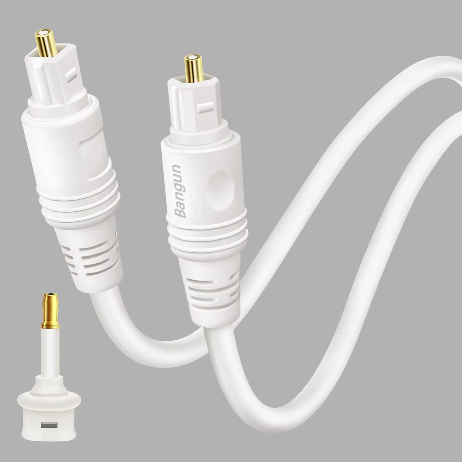 10ft White Toslink Optical Audio Cable, Thin Digital Fiber Optic Audio Cord f...