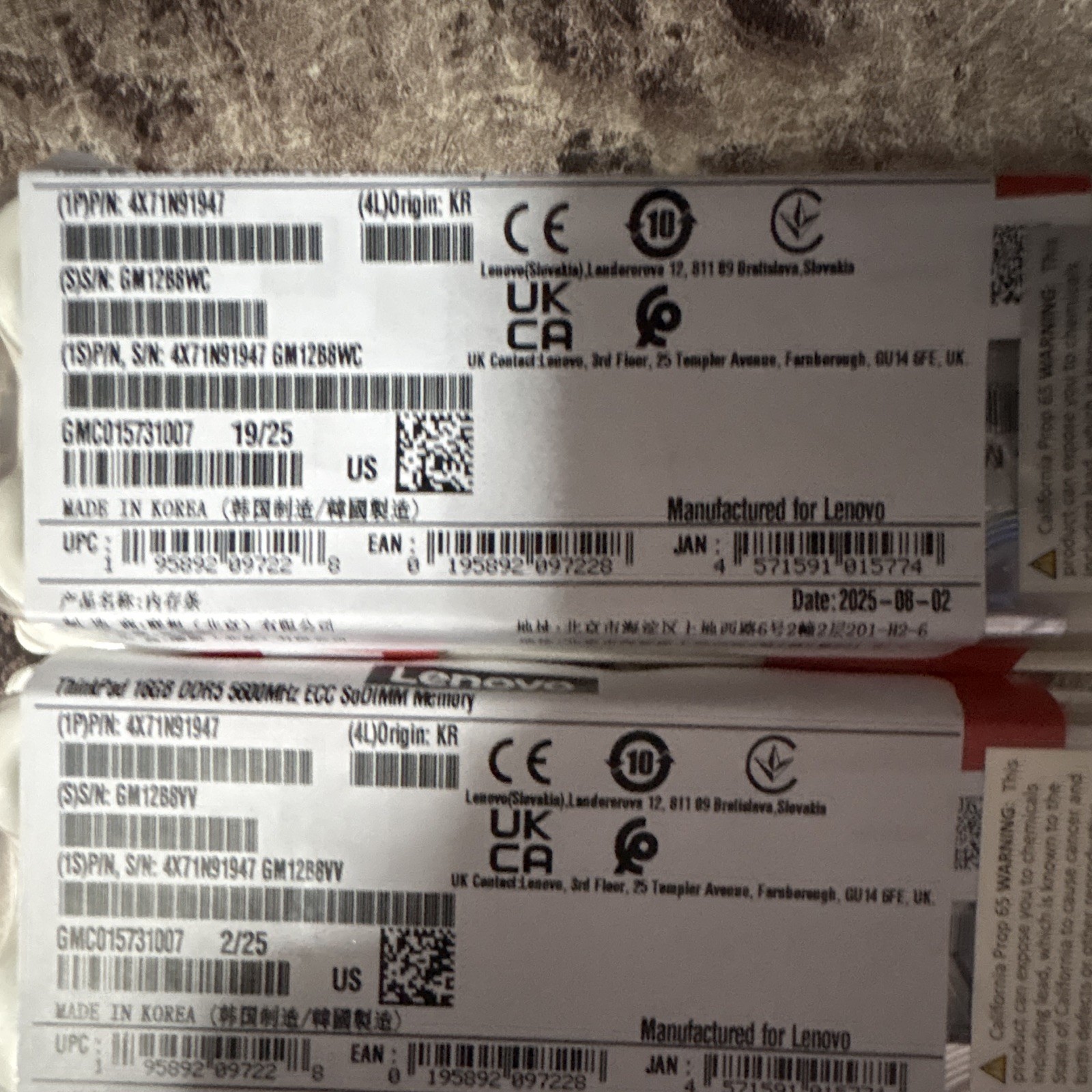 2x Lenovo OEM 16GB DDR5-5600 ECC SO-DIMM 4X71N91947 NEW SEALED