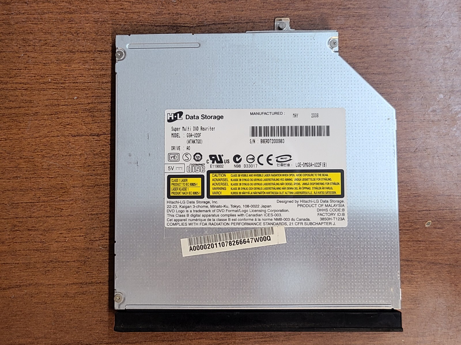TOSHIBA SATELLITE U405-S2856 ODD OPTICAL DISC DRIVE DVD CD RW BURNER GSA-U20F