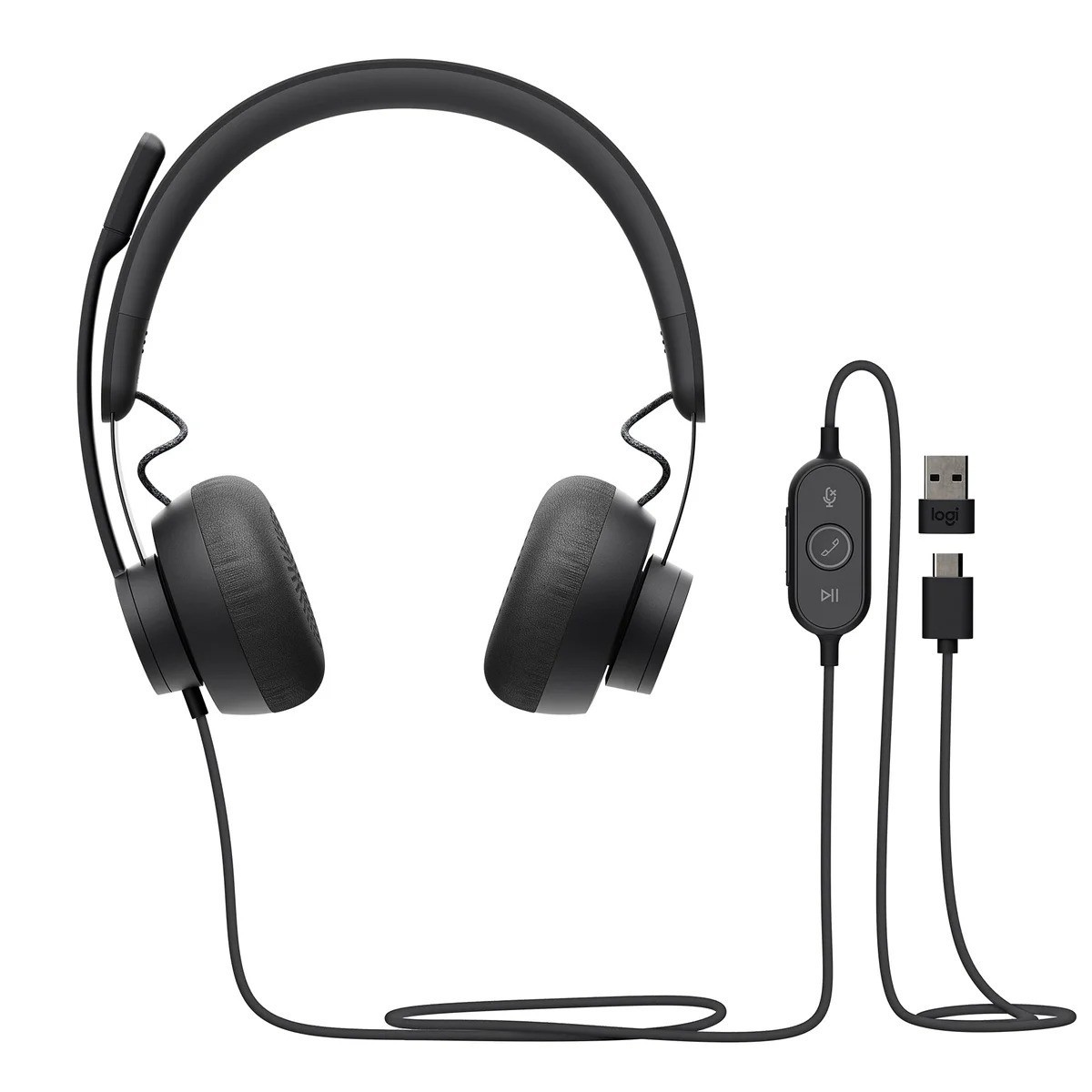 Logitech Zone 750 Wired On-Ear Headset USB-C Noise Canceling Mic 981-001229