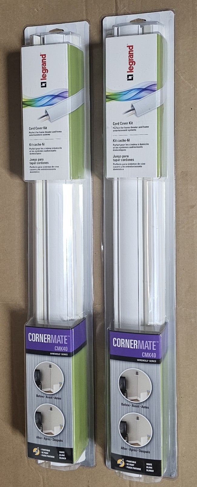 (2 Pk) Legrand CMK40 Cornermate 10 Foot 8 Piece Cord Cover Kit Corners Wiremold